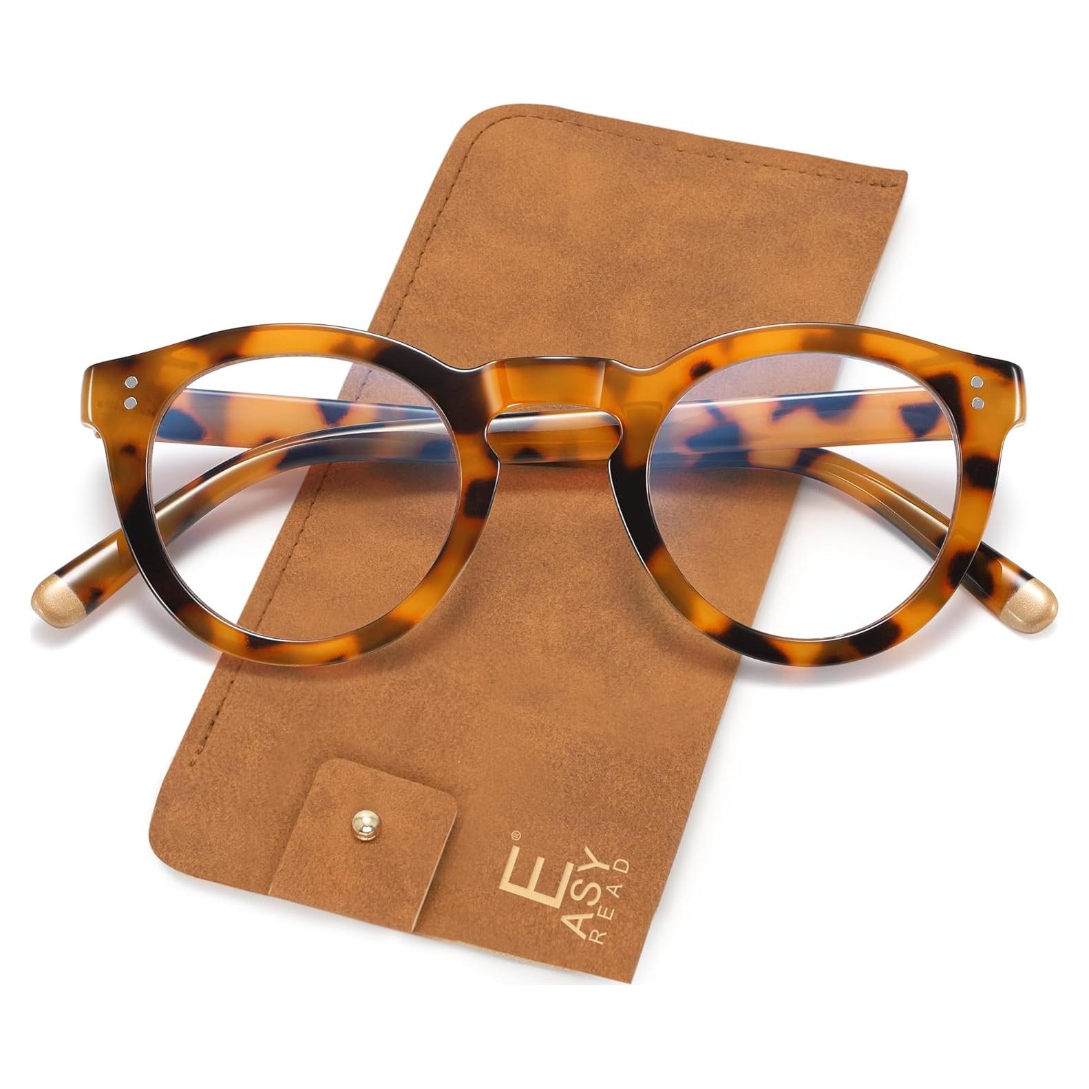 EASY READ Retro Round Blue Light Blocking Reading Glasses for Women,Anti UV Readers for Women with Spring Hinge