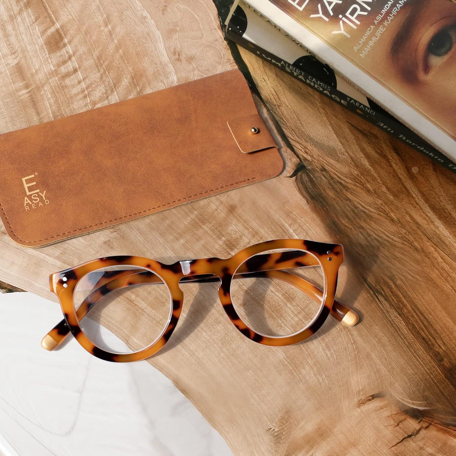 EASY READ Retro Round Blue Light Blocking Reading Glasses for Women,Anti UV Readers for Women with Spring Hinge