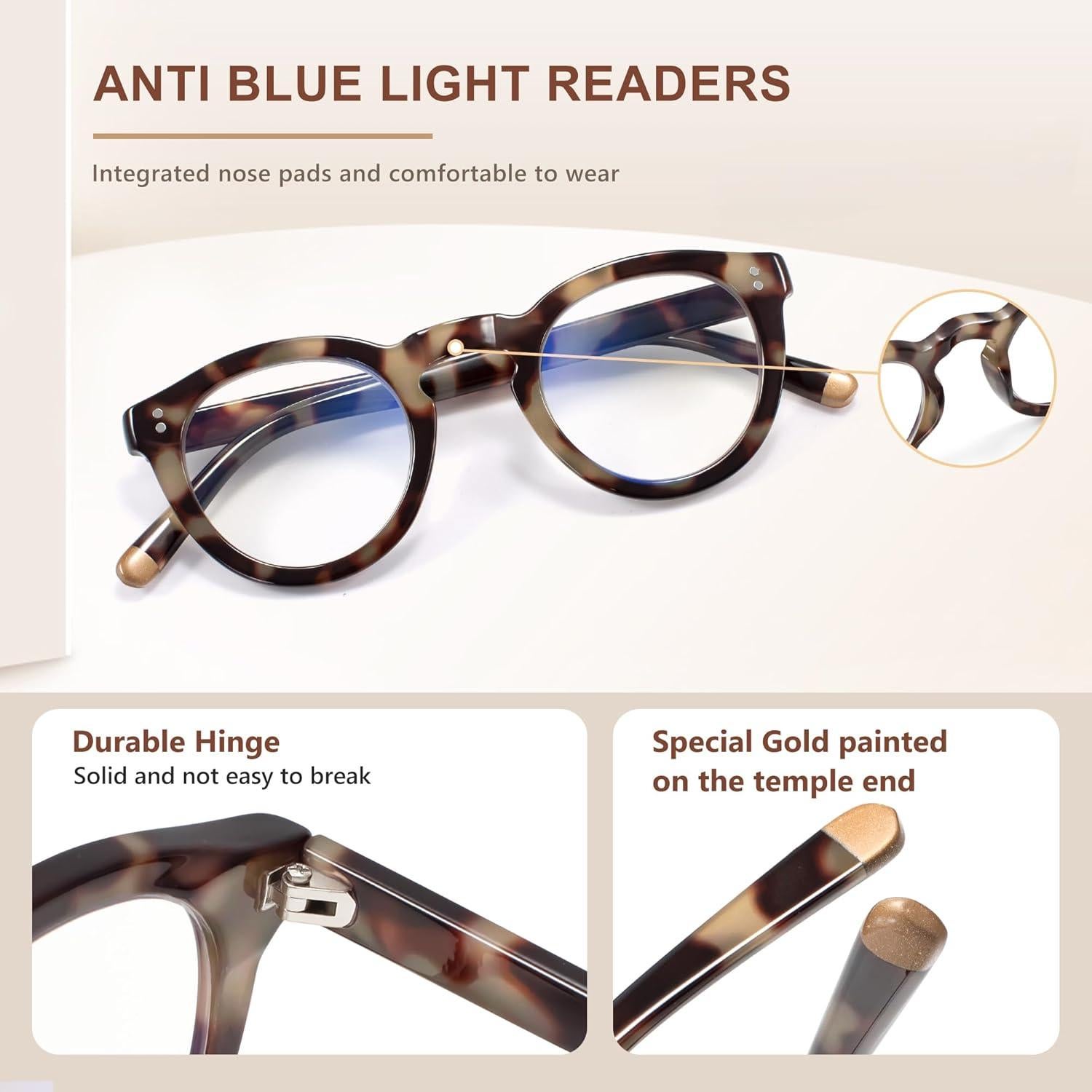 EASY READ Retro Round Blue Light Blocking Reading Glasses for Women, Anti UV Readers for Women Computer Eyeglasses Clara