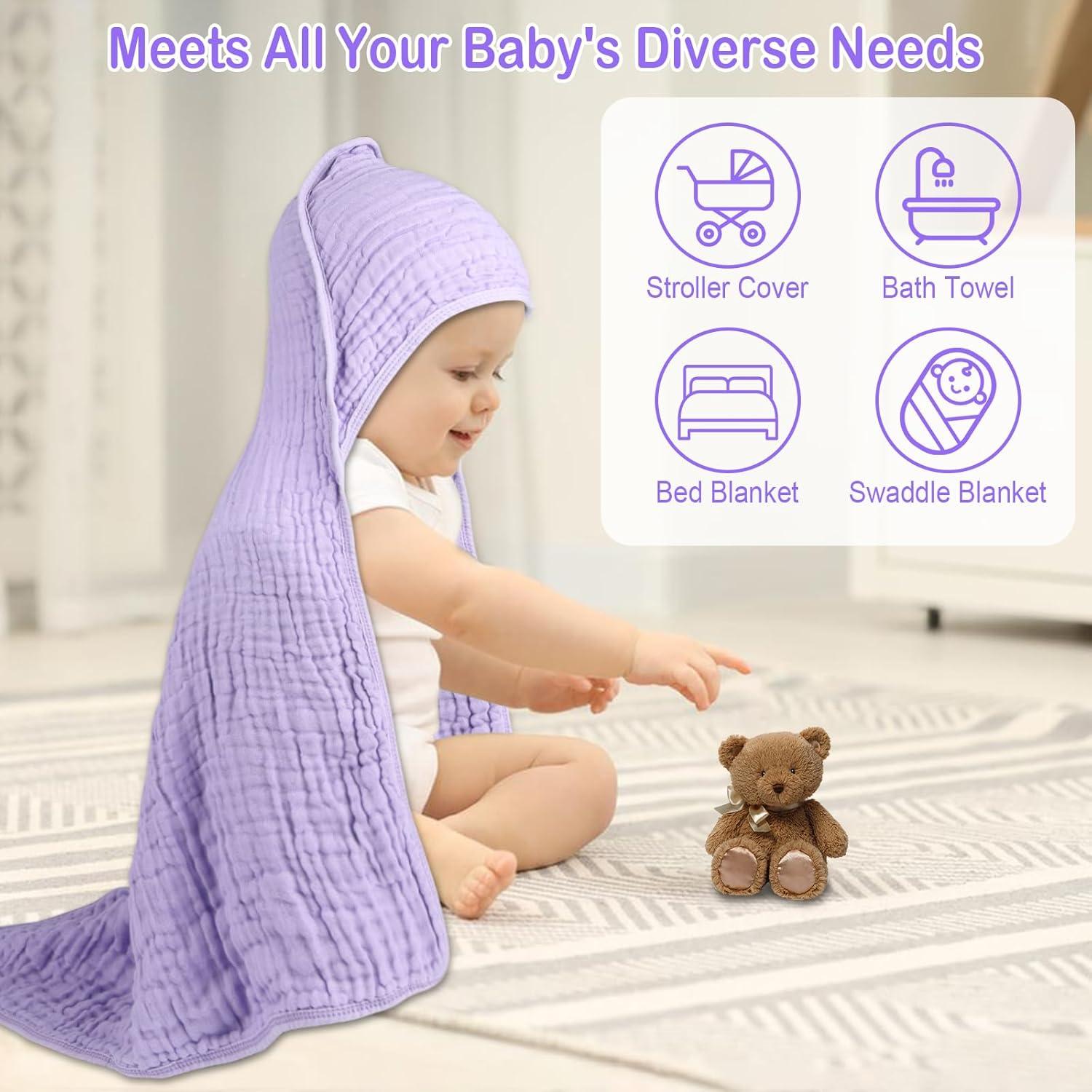 Toallas de bebé Synrroe de muselina con capucha 2 Pack 81x81 cm