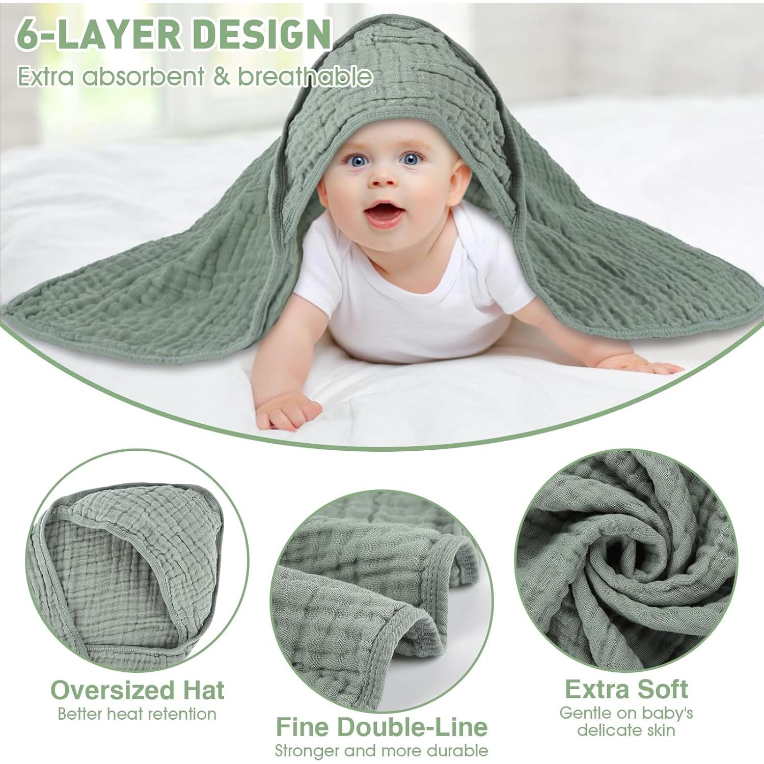 Toallas de Muselina con Capucha Synrroe 2 Pack 81x81 cm