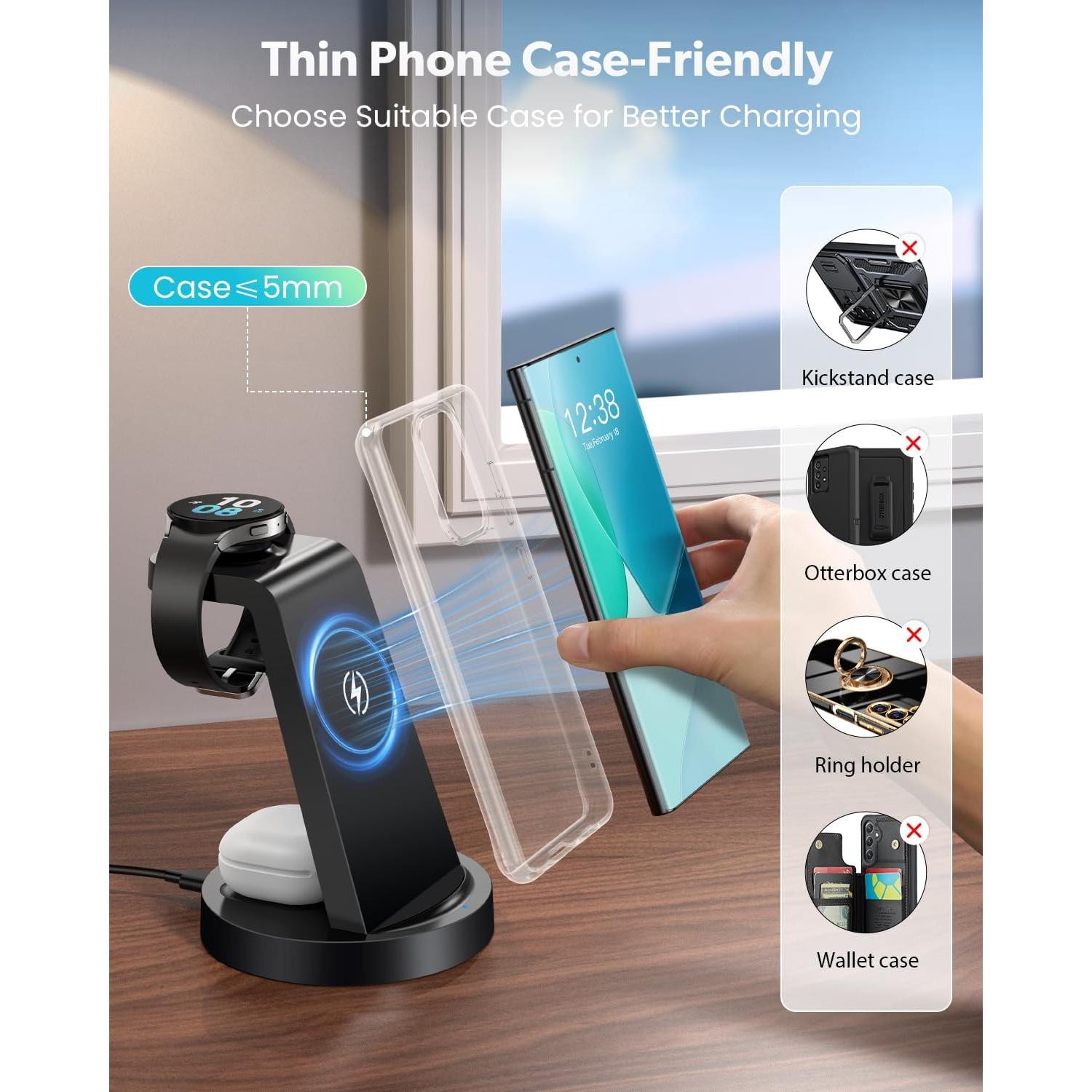 Cargador Inalámbrico 3 en 1 Samsung Galaxy S23 S24 S25