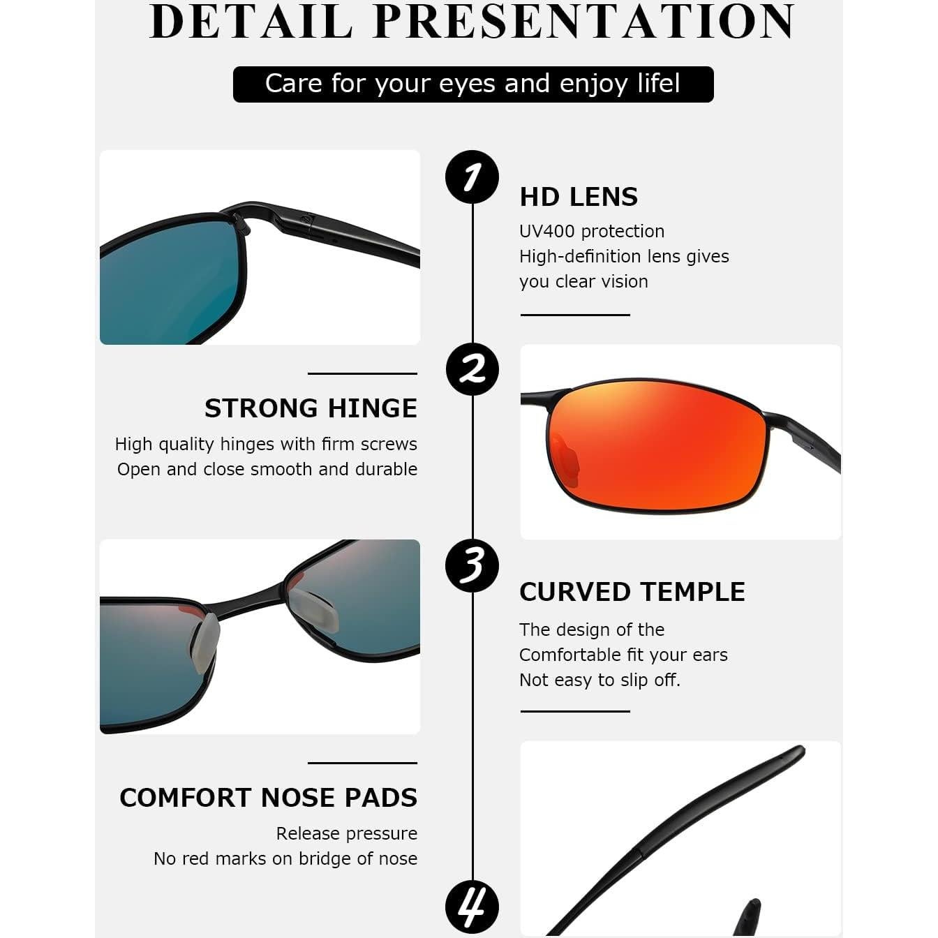 Gafas de sol AEVOGUE Vision marco metal rectangular UV400