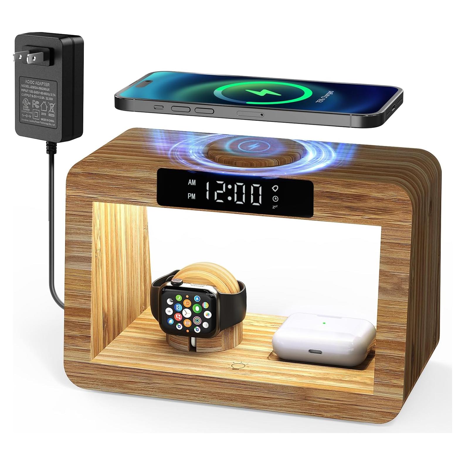 Estación de Carga Inalámbrica Alltripal con Reloj y Luz