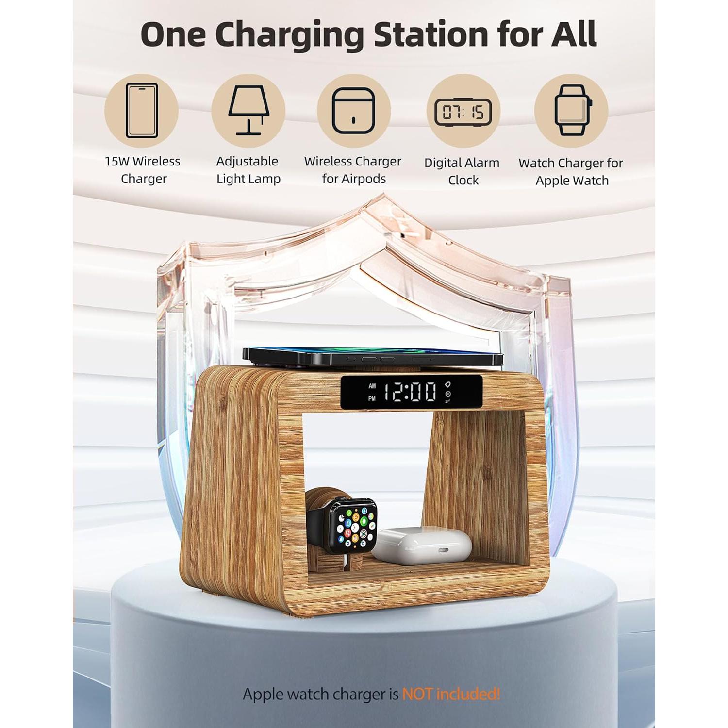 Estación de Carga Inalámbrica Alltripal con Reloj y Luz