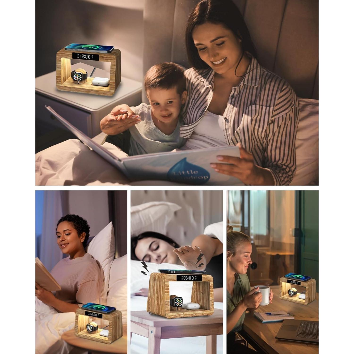 Estación de Carga Inalámbrica Alltripal con Reloj y Luz