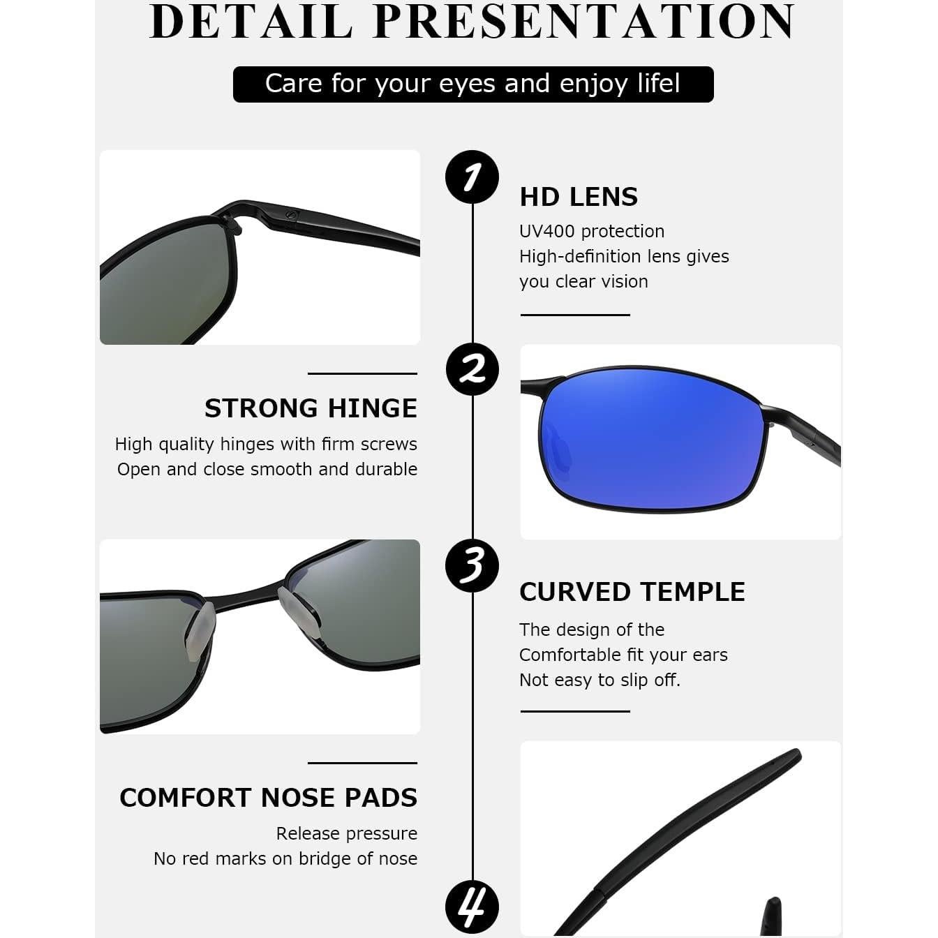 Gafas de sol AEVOGUE Vision marco metal rectangular UV400