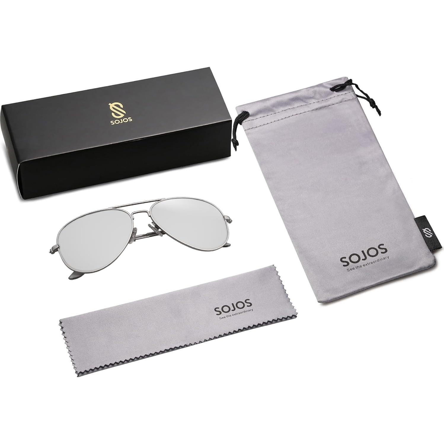 Gafas de sol SOJOS Classic Aviator 58mm Plata Polarizadas