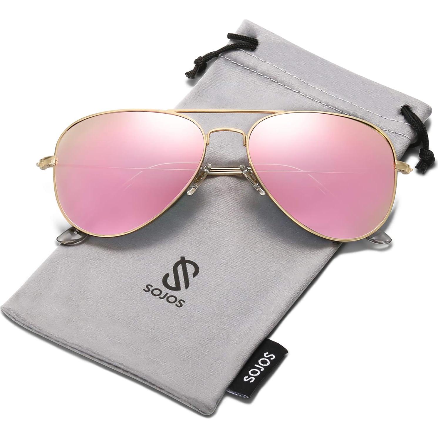 Gafas de sol polarizadas SOJOS Aviador 58mm Rosa Vintage