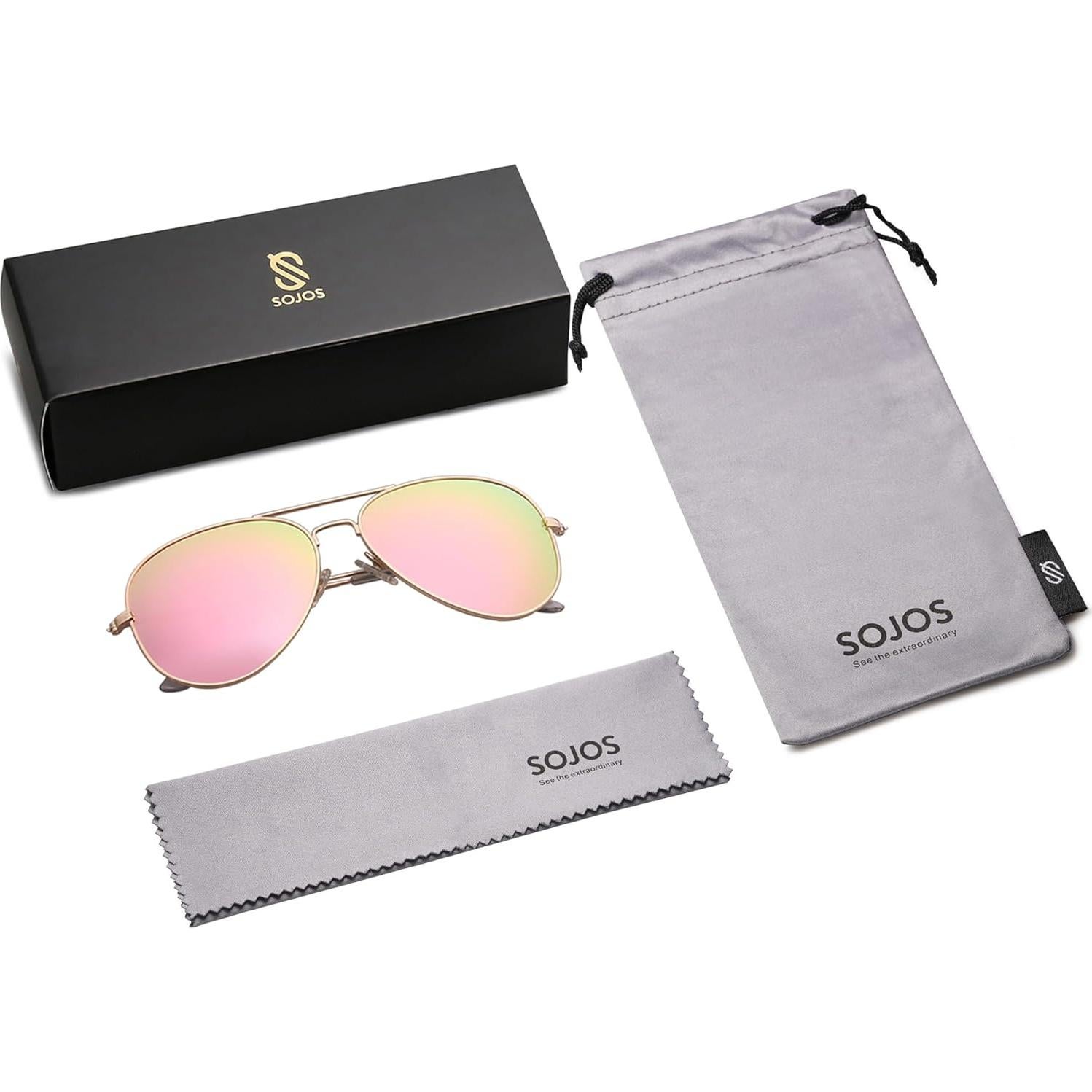 Gafas de sol polarizadas SOJOS Aviador 58mm Rosa Vintage