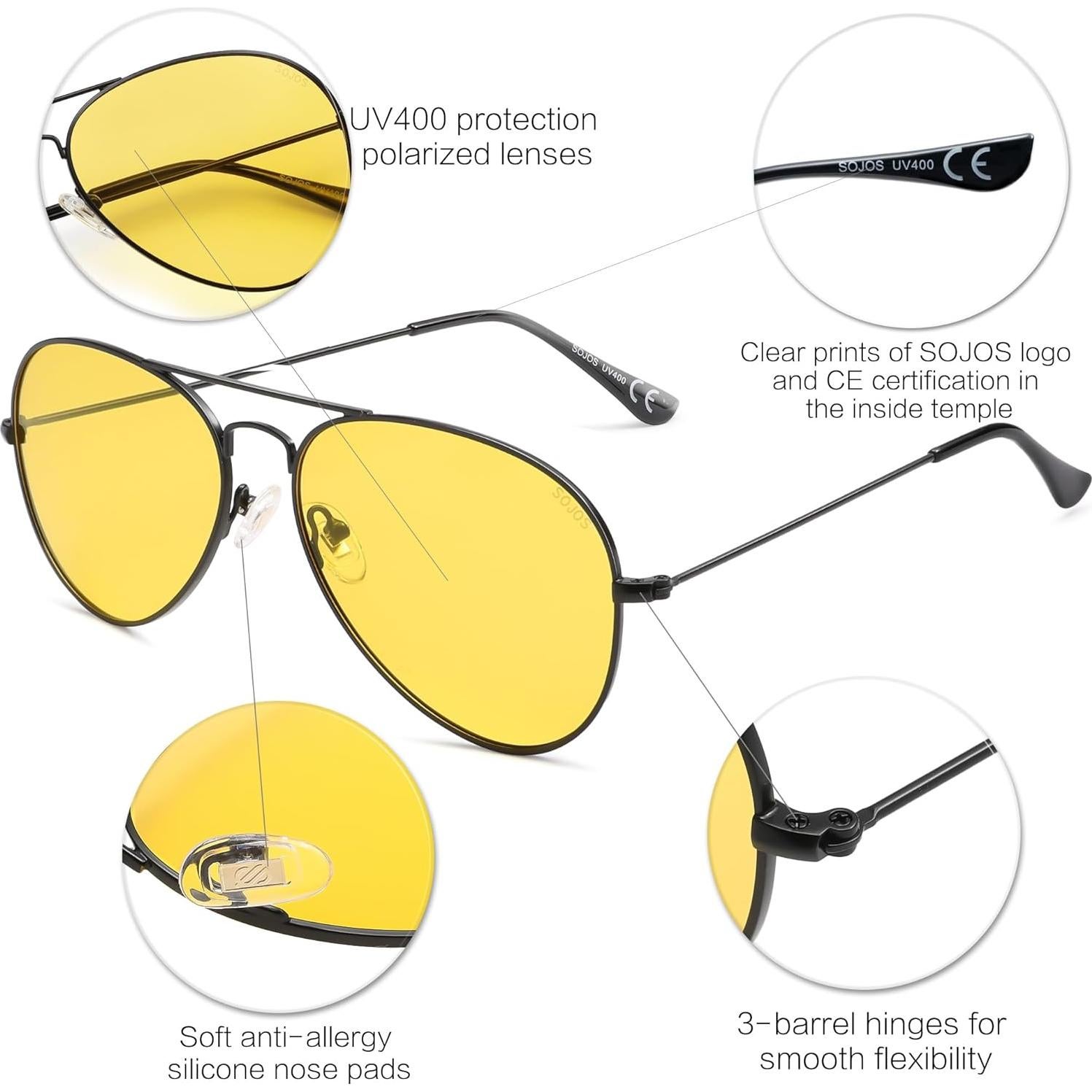 Gafas de sol SOJOS Classic Aviator 58mm polarizadas