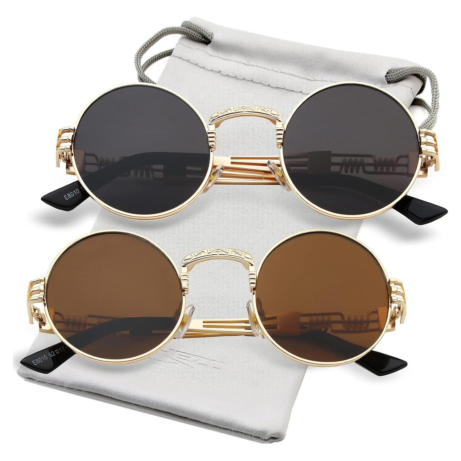 Gafas de sol redondas AIEYEZO steampunk 100% UV bloqueadores