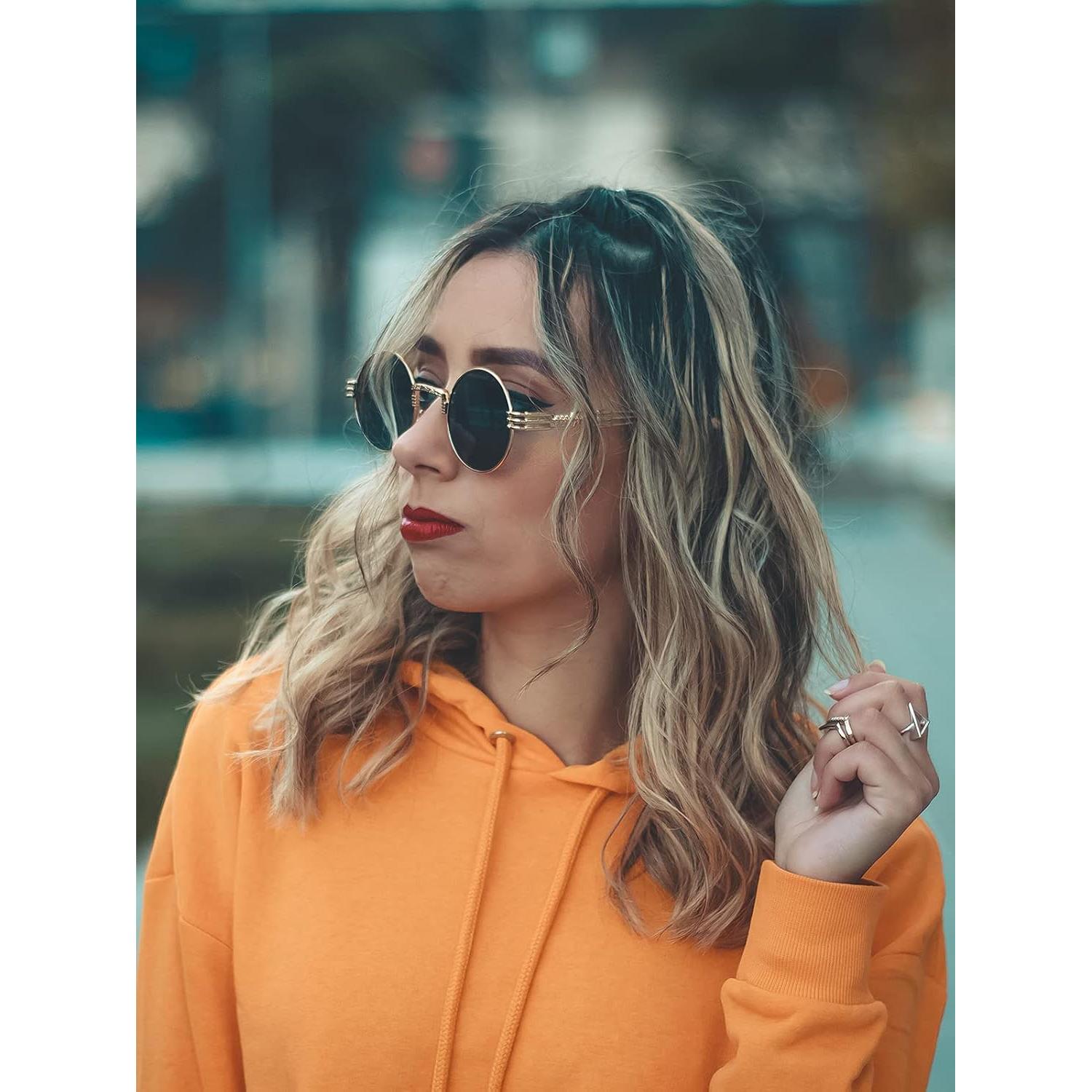 Gafas de sol redondas AIEYEZO steampunk 100% UV bloqueadores