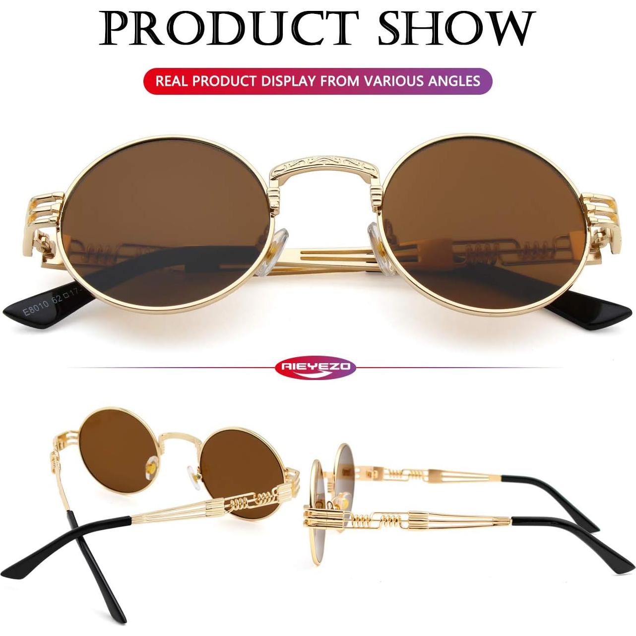 Gafas de sol redondas AIEYEZO steampunk 100% UV bloqueadores