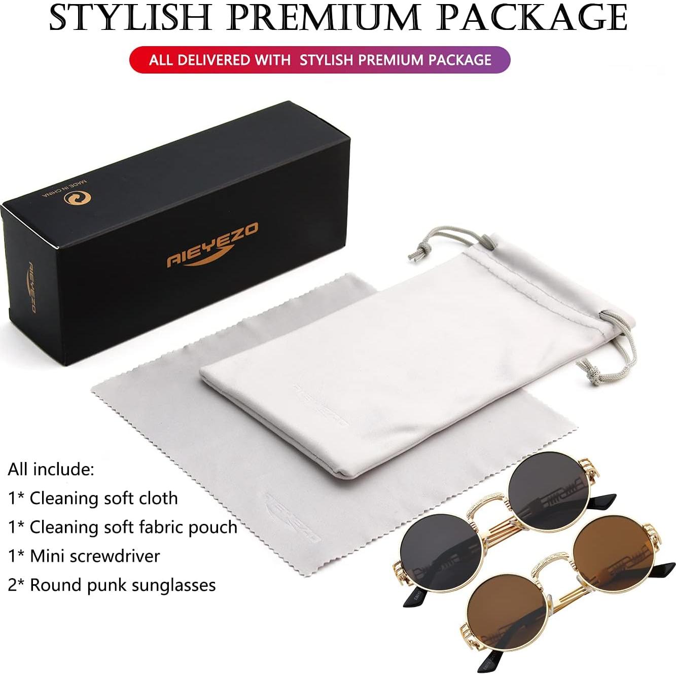 Gafas de sol redondas AIEYEZO steampunk 100% UV bloqueadores