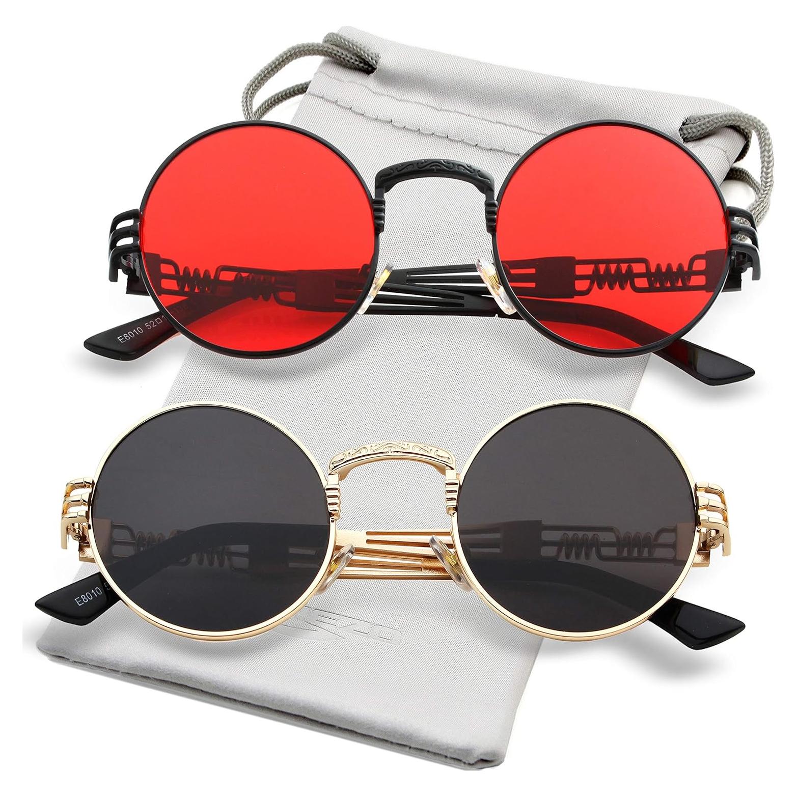 Gafas de sol redondas AIEYEZO steampunk 100% UV bloqueadas