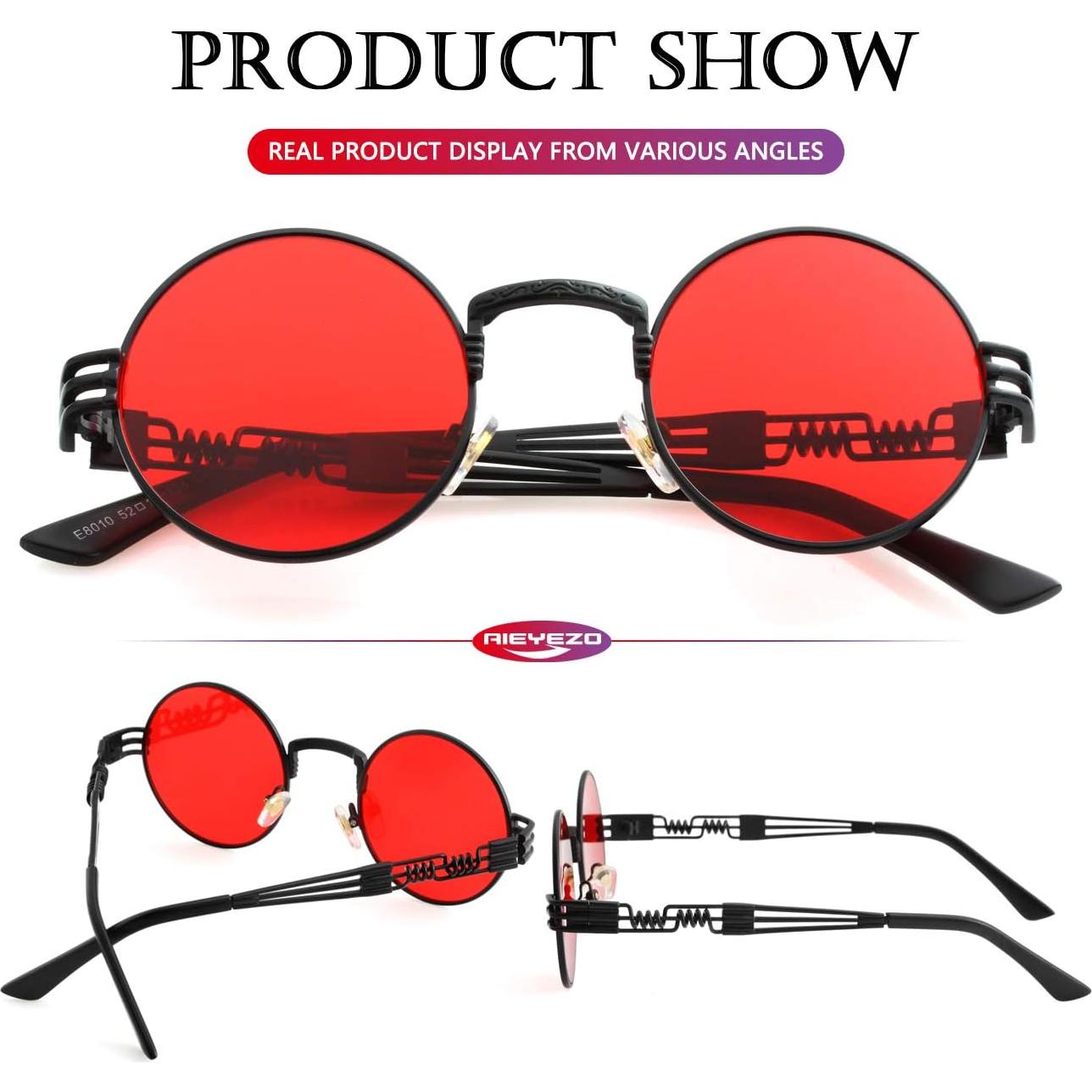 Gafas de sol redondas AIEYEZO steampunk 100% UV bloqueadas