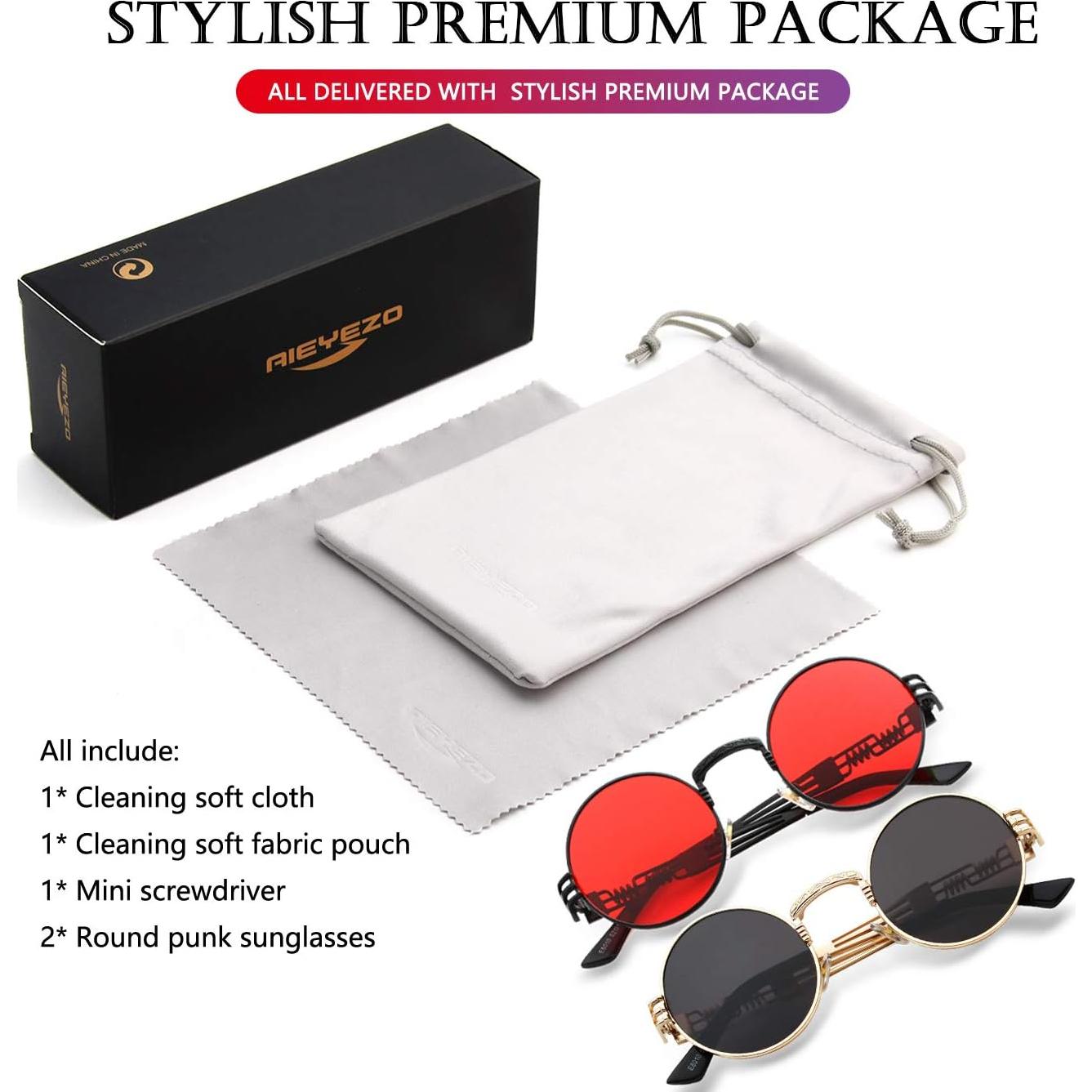 Gafas de sol redondas AIEYEZO steampunk 100% UV bloqueadas