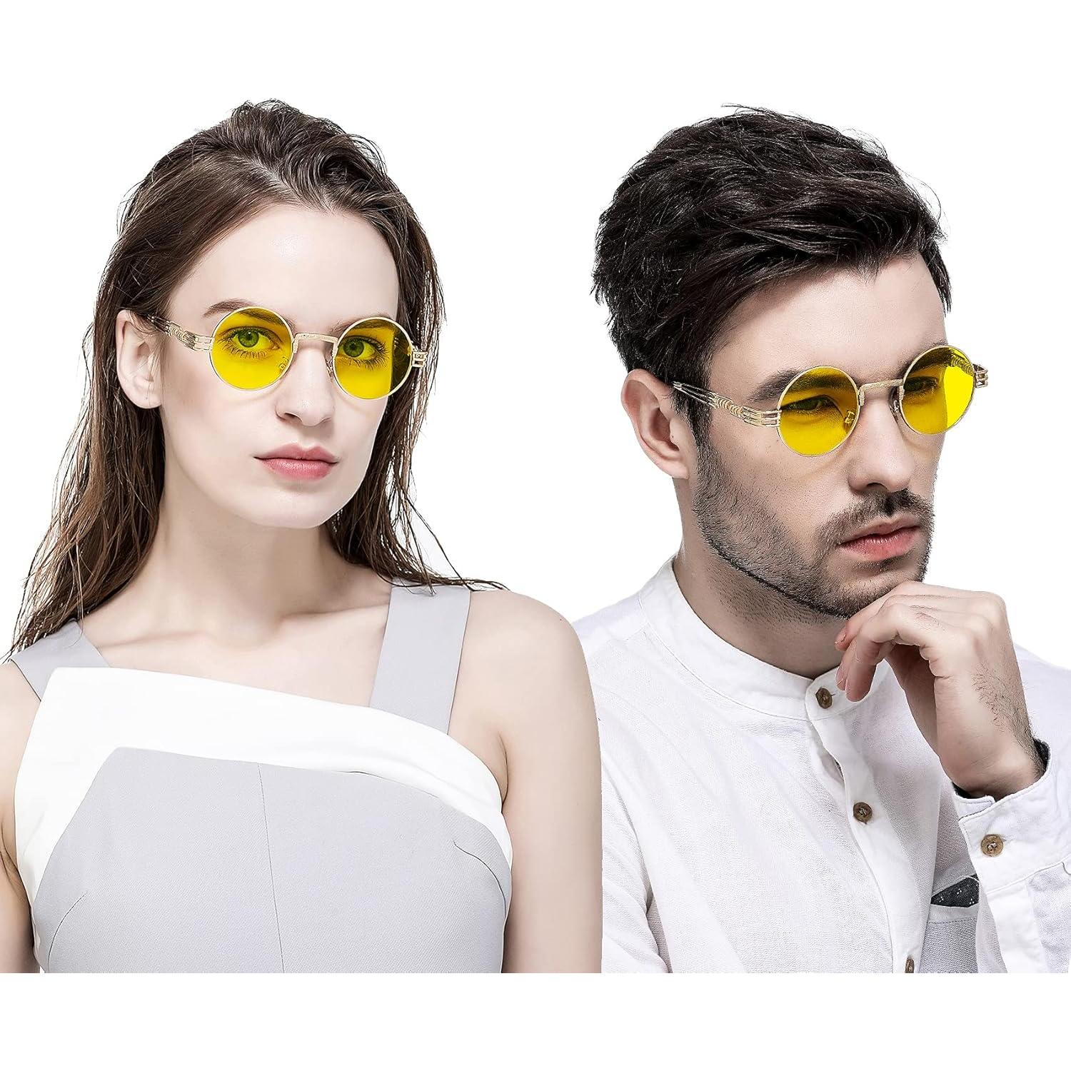 Gafas de sol redondas AIEYEZO metal UV 100% oro/amarillo