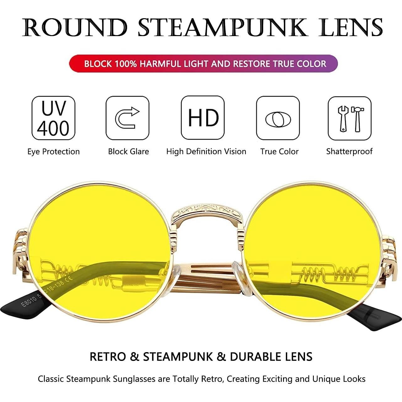 Gafas de sol redondas AIEYEZO metal UV 100% oro/amarillo