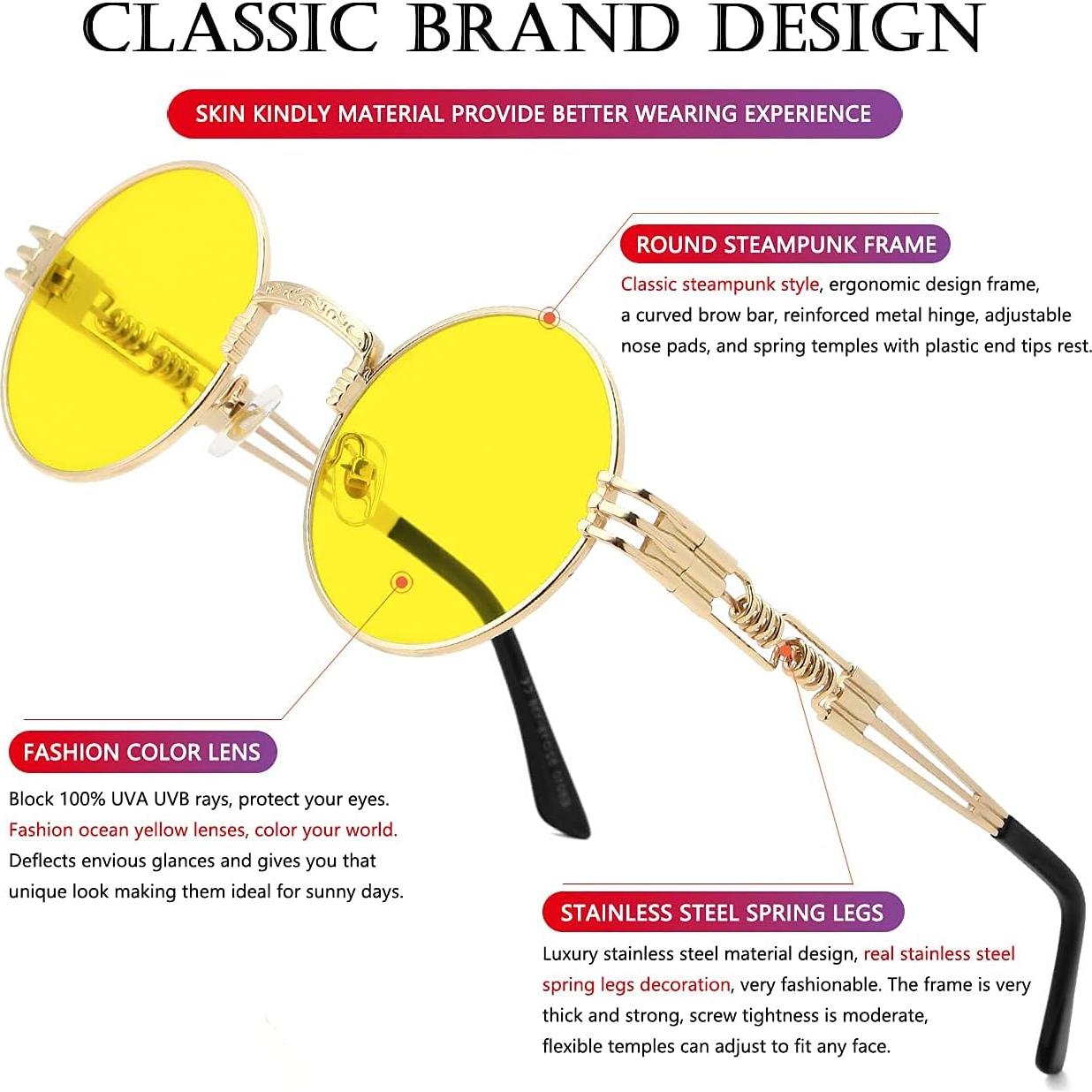 Gafas de sol redondas AIEYEZO metal UV 100% oro/amarillo