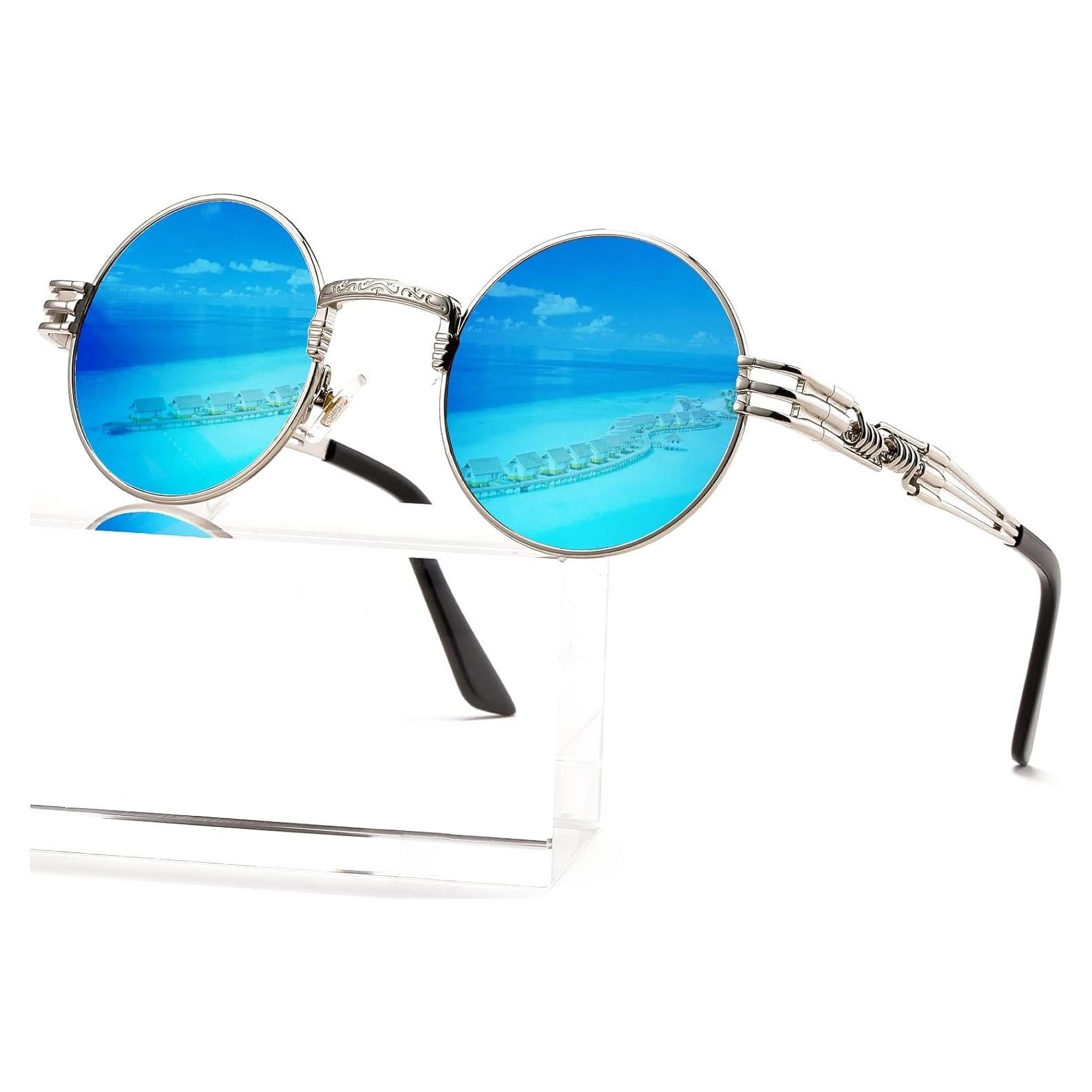 Gafas de sol redondas AIEYEZO steampunk UV 100% plateadas