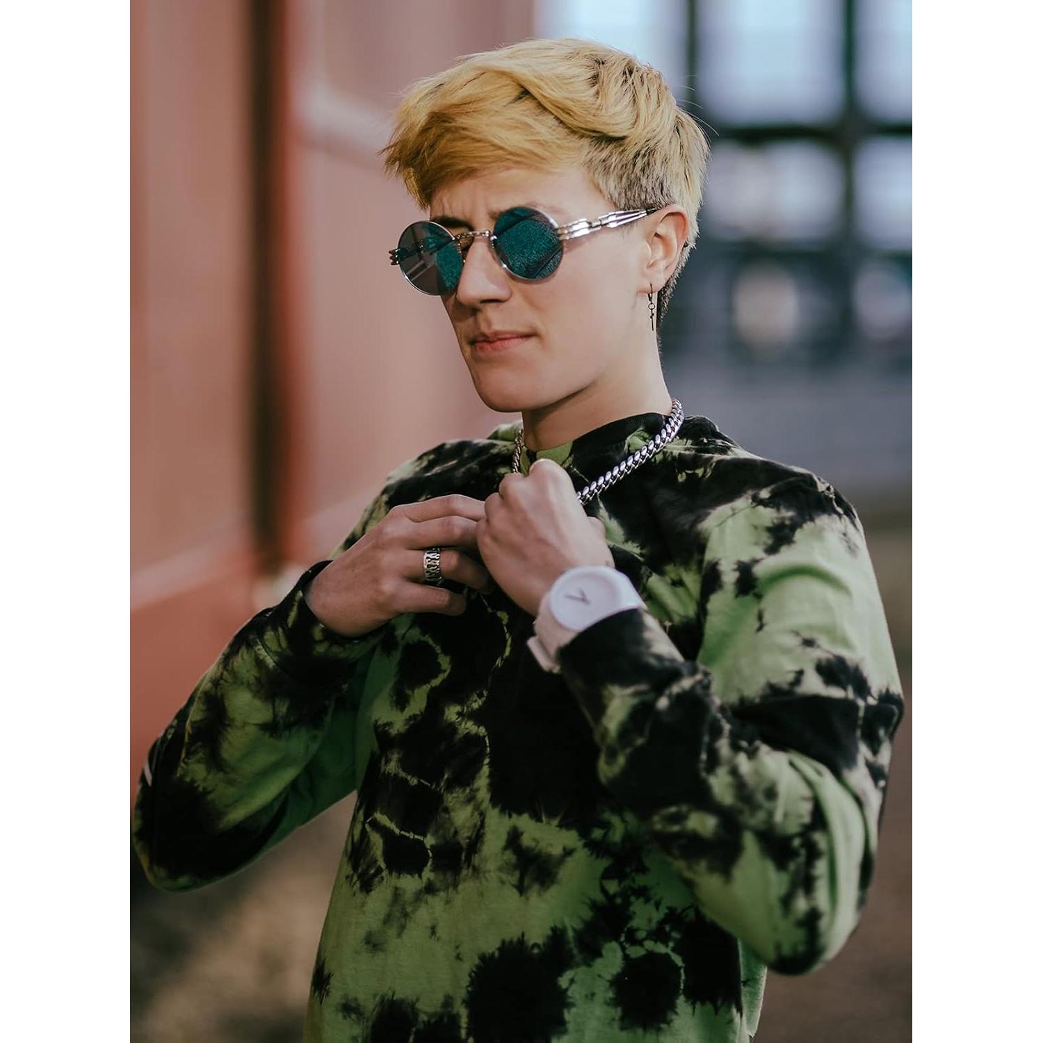 Gafas de sol redondas AIEYEZO steampunk UV 100% plateadas