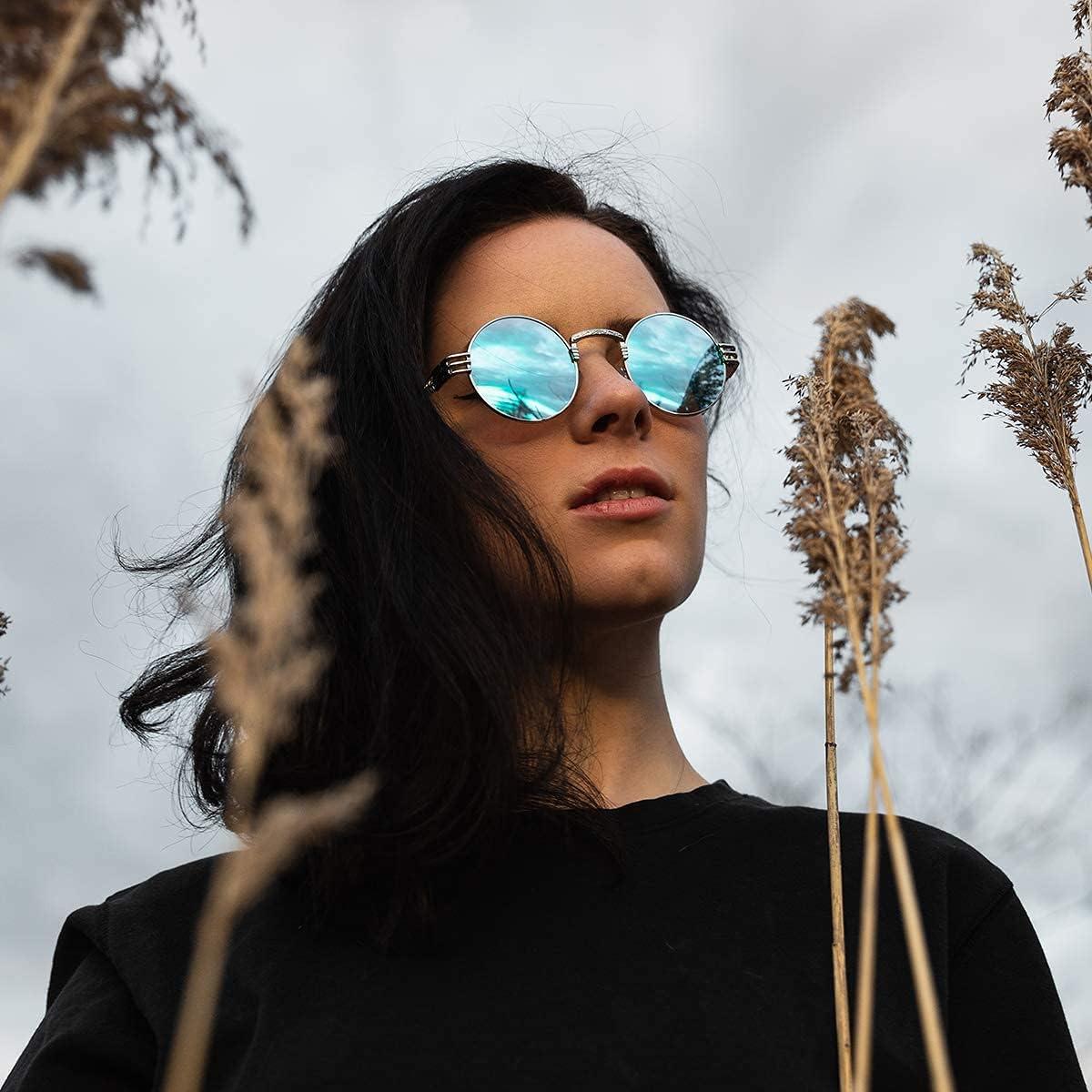 Gafas de sol redondas AIEYEZO steampunk UV 100% plateadas