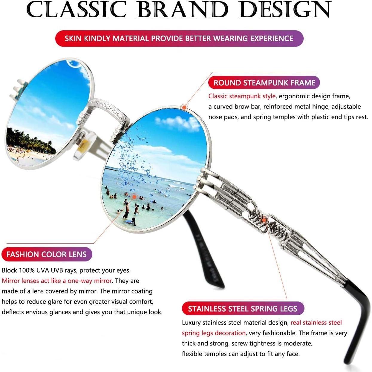 Gafas de sol redondas AIEYEZO steampunk UV 100% plateadas