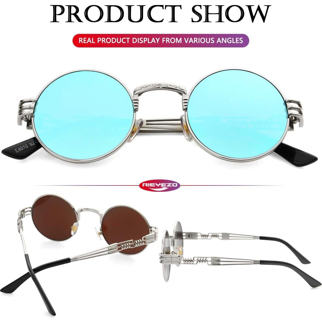 Gafas de sol redondas AIEYEZO steampunk UV 100% plateadas