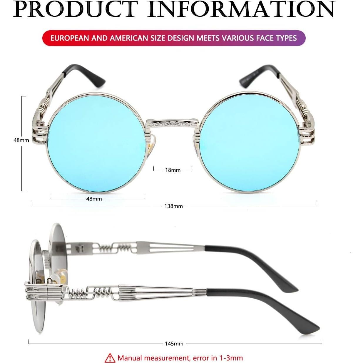 Gafas de sol redondas AIEYEZO steampunk UV 100% plateadas