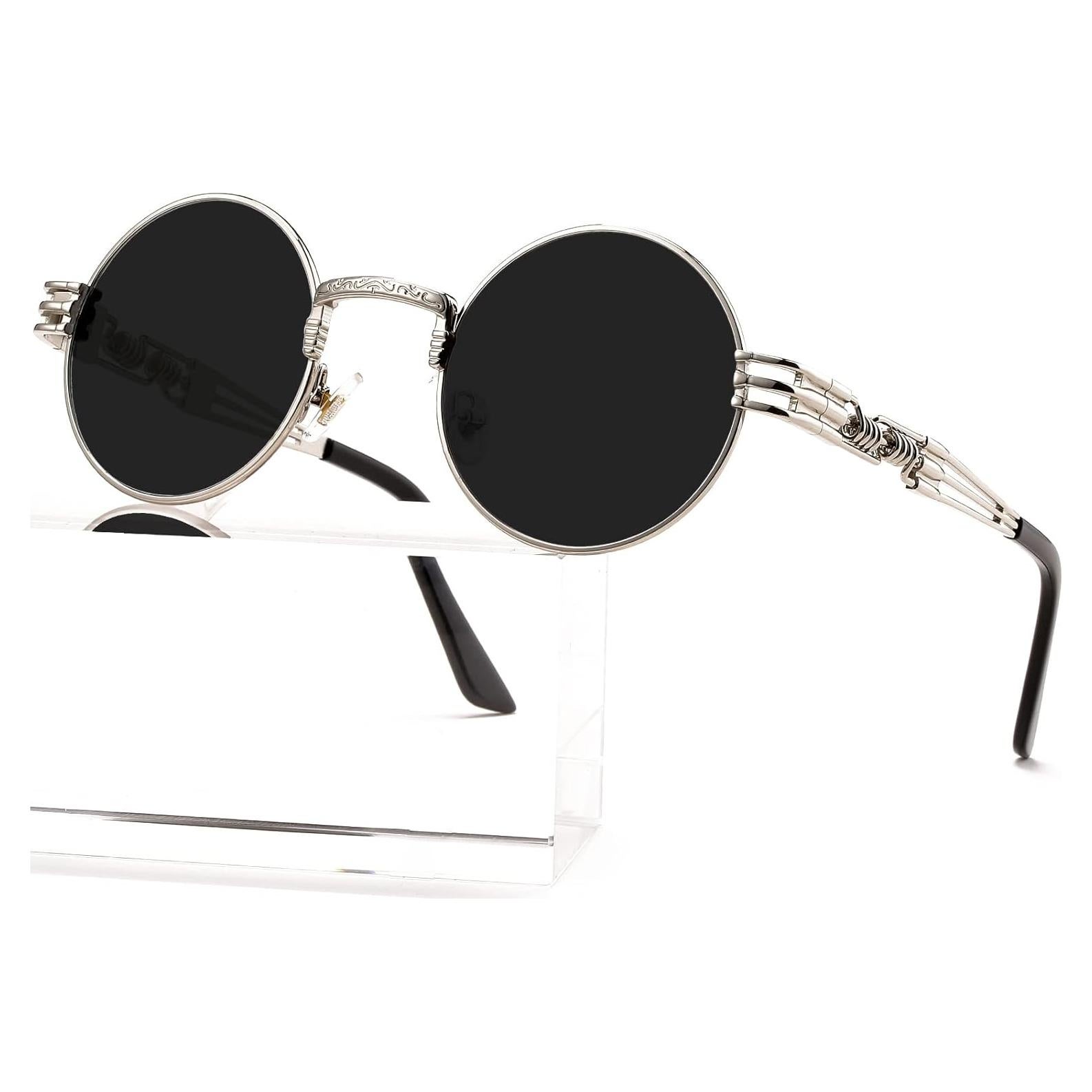 Gafas de sol redondas AIEYEZO steampunk UV 100% plata