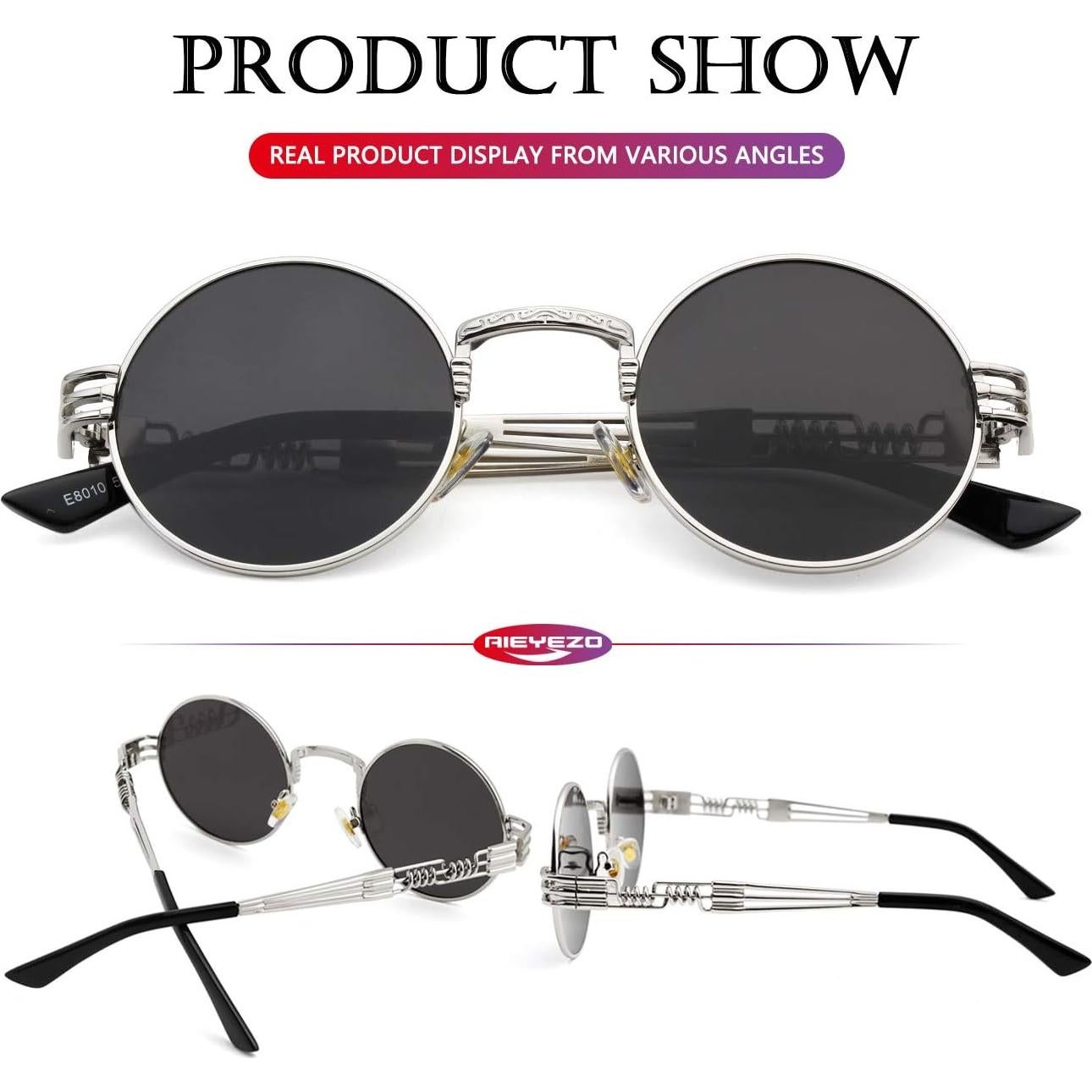 Gafas de sol redondas AIEYEZO steampunk UV 100% plata