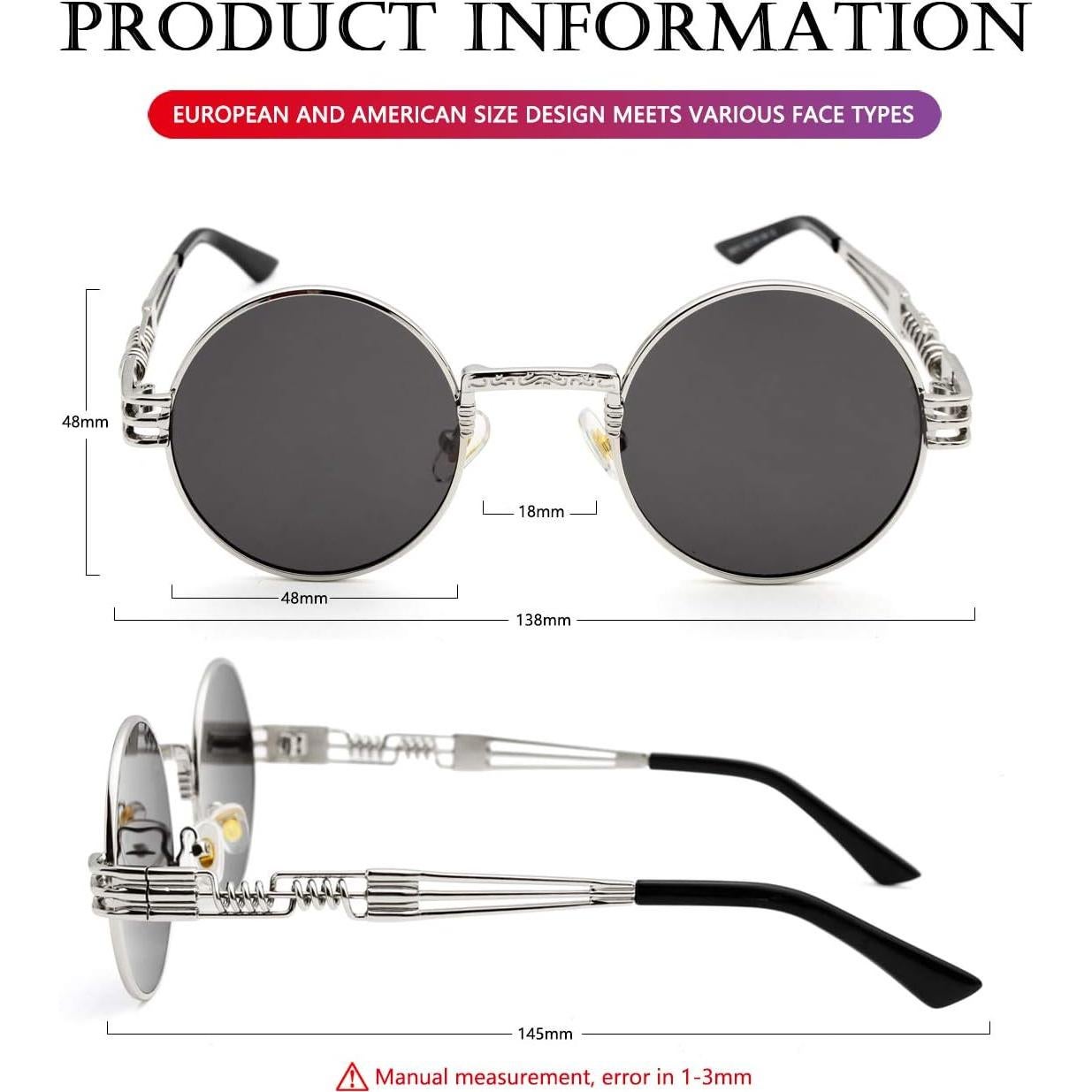 Gafas de sol redondas AIEYEZO steampunk UV 100% plata