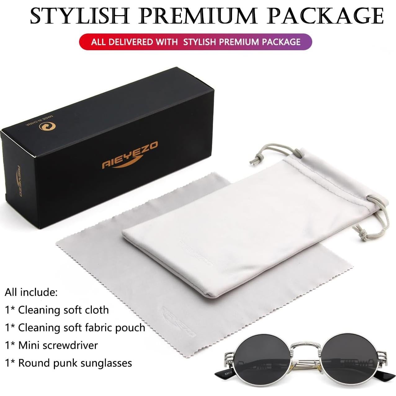 Gafas de sol redondas AIEYEZO steampunk UV 100% plata