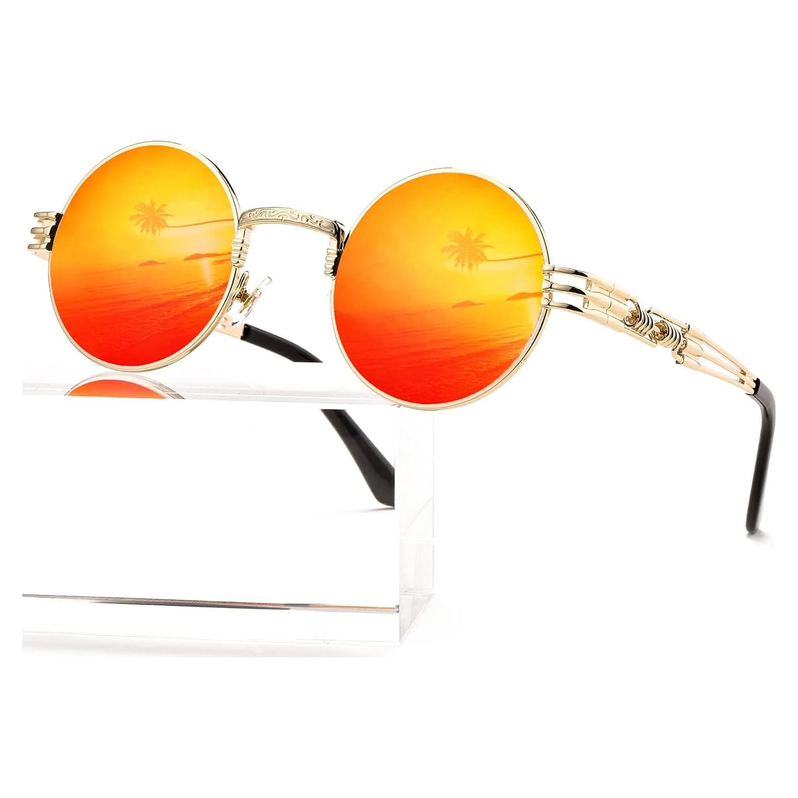 Gafas de sol redondas AIEYEZO metal UV 100% oro/espejo rojo