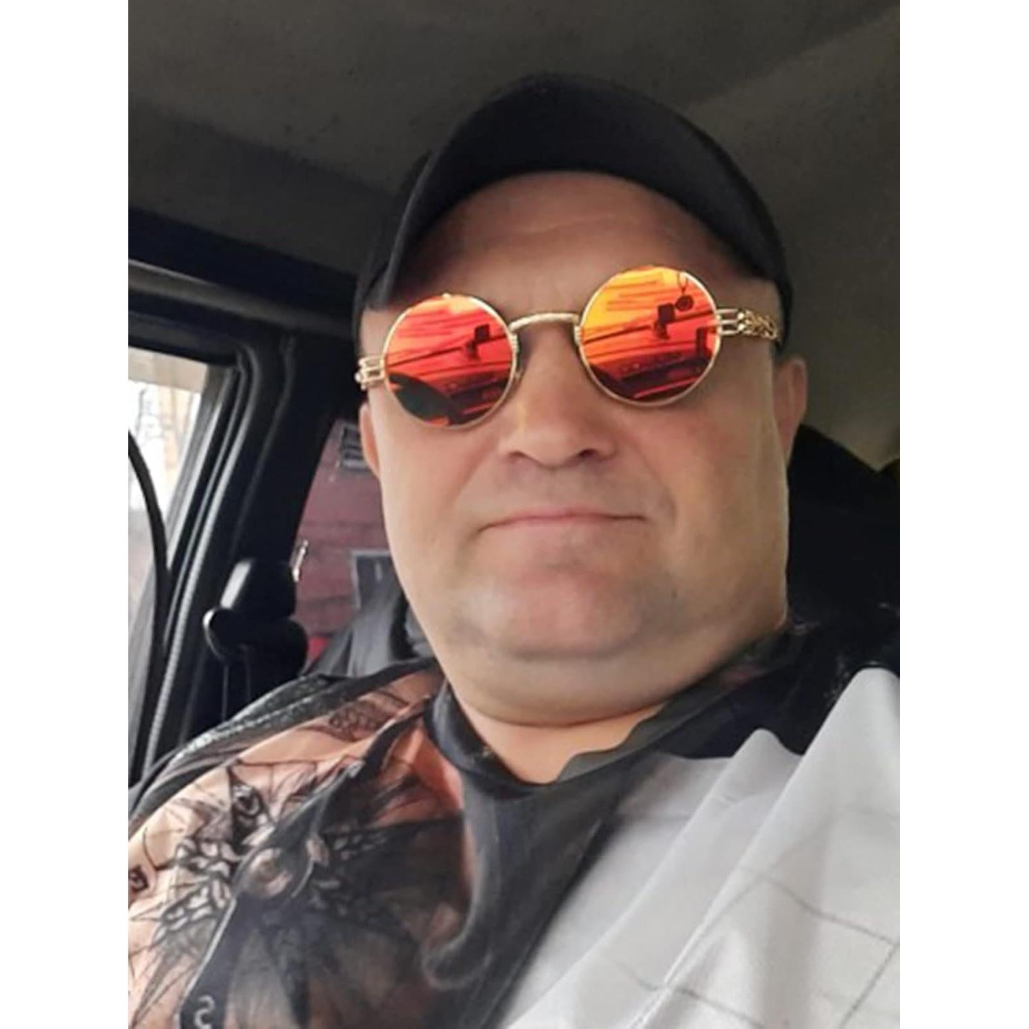 Gafas de sol redondas AIEYEZO metal UV 100% oro/espejo rojo