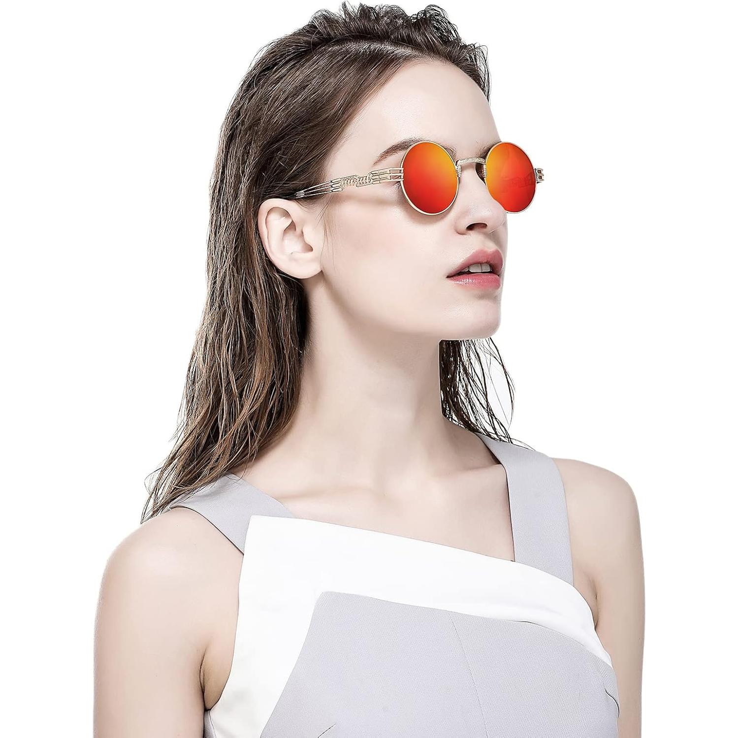 Gafas de sol redondas AIEYEZO metal UV 100% oro/espejo rojo