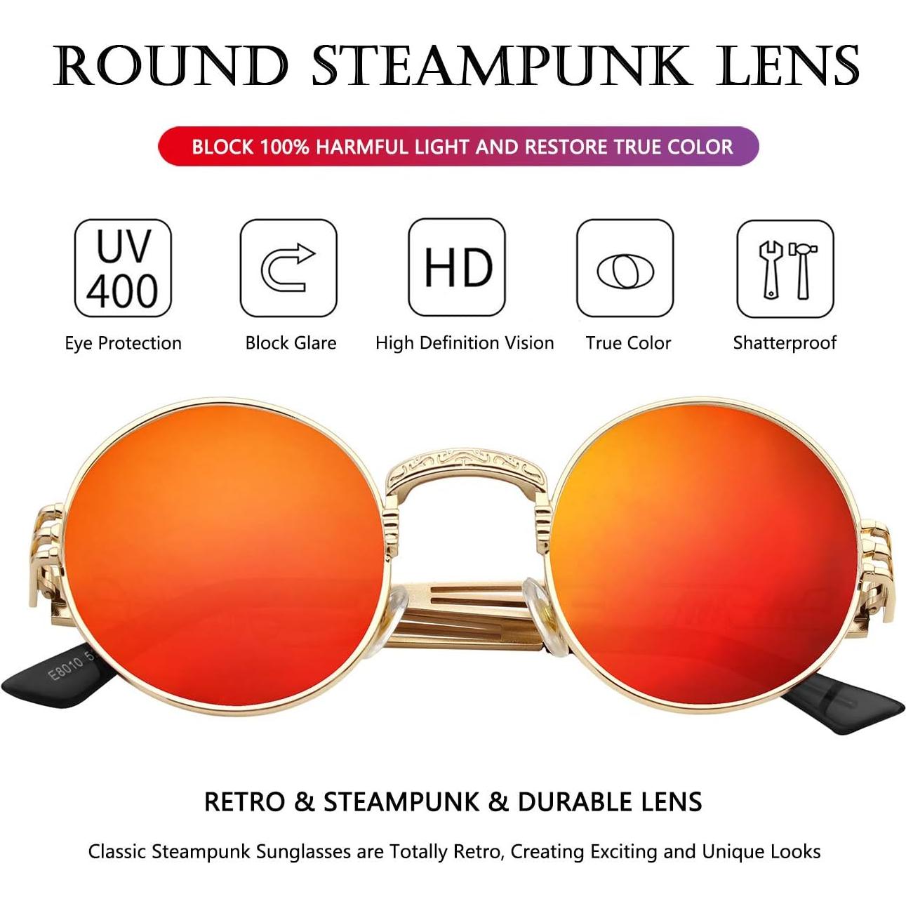 Gafas de sol redondas AIEYEZO metal UV 100% oro/espejo rojo