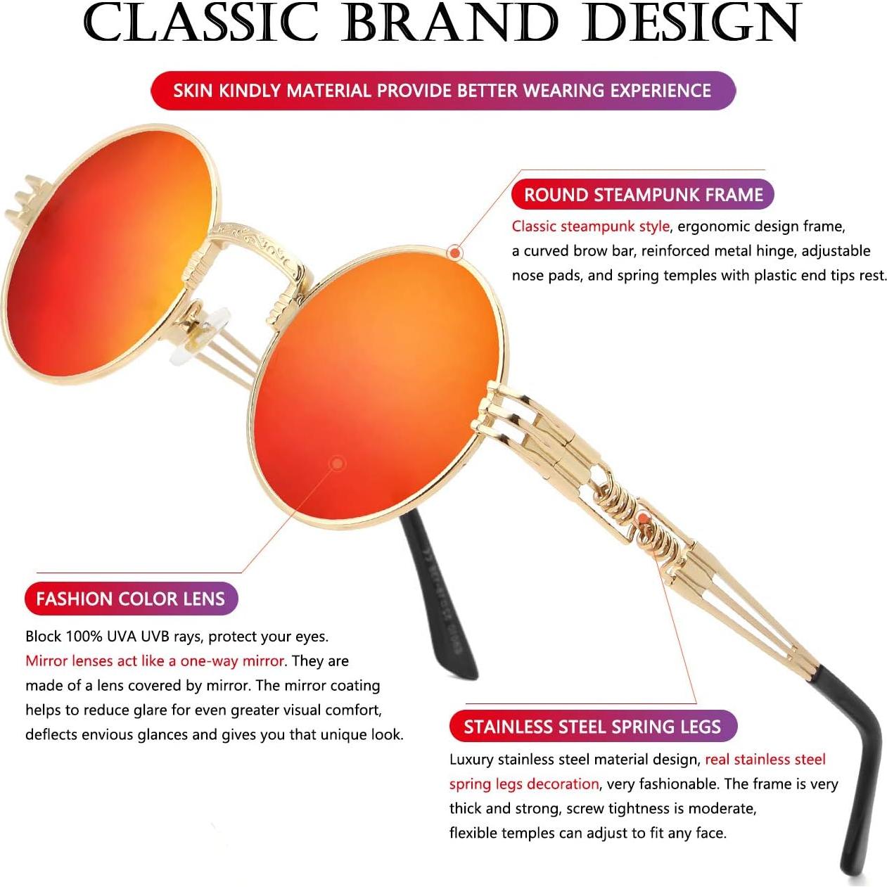 Gafas de sol redondas AIEYEZO metal UV 100% oro/espejo rojo