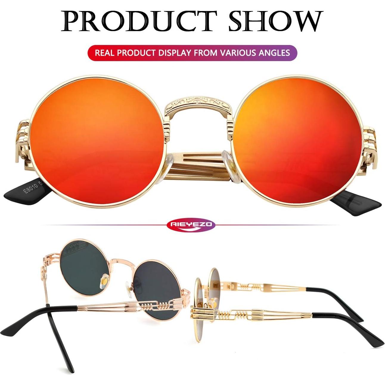 Gafas de sol redondas AIEYEZO metal UV 100% oro/espejo rojo