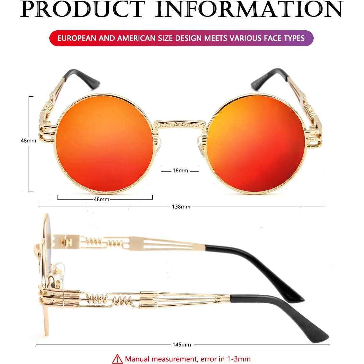 Gafas de sol redondas AIEYEZO metal UV 100% oro/espejo rojo