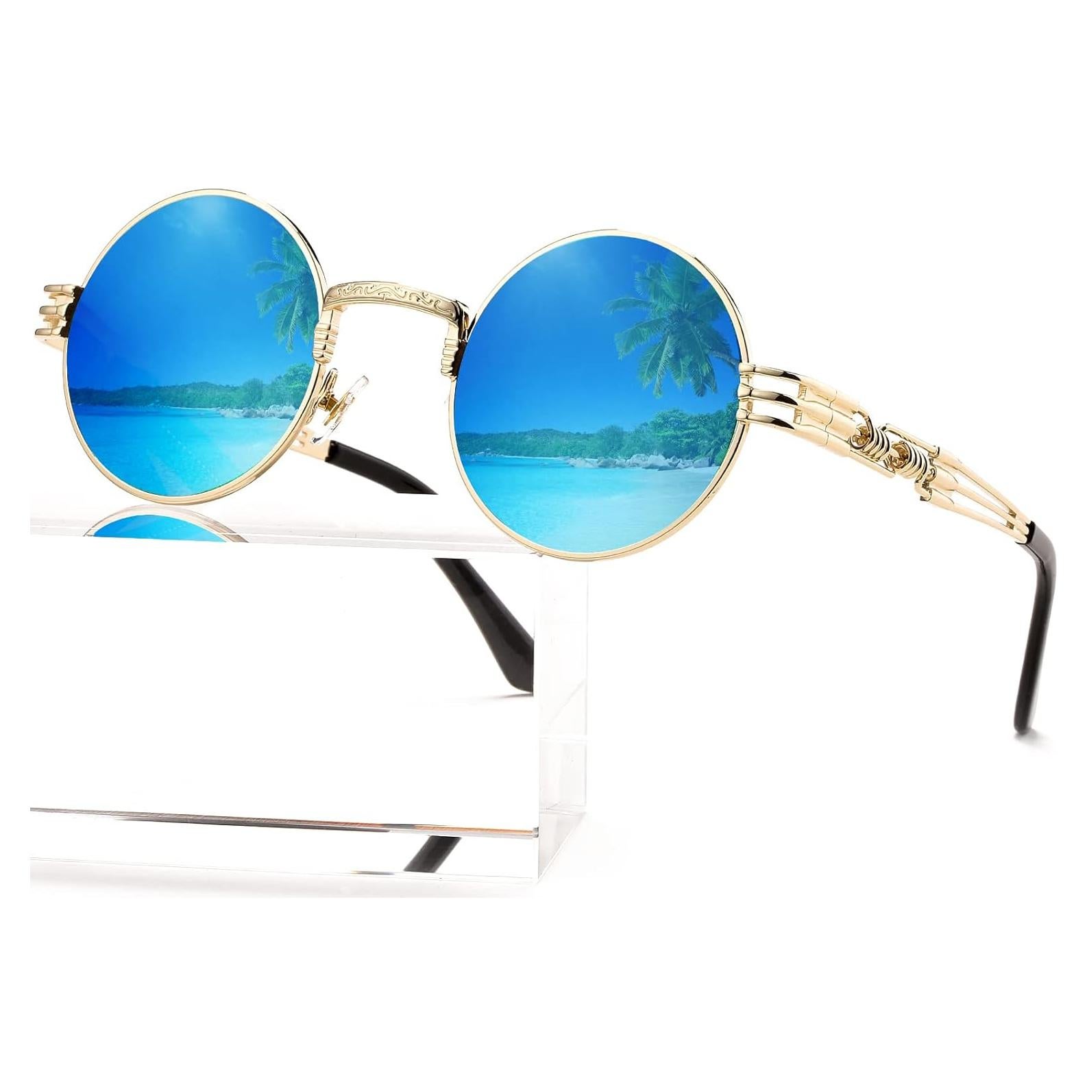Gafas de sol redondas AIEYEZO steampunk UV 100% oro/azul