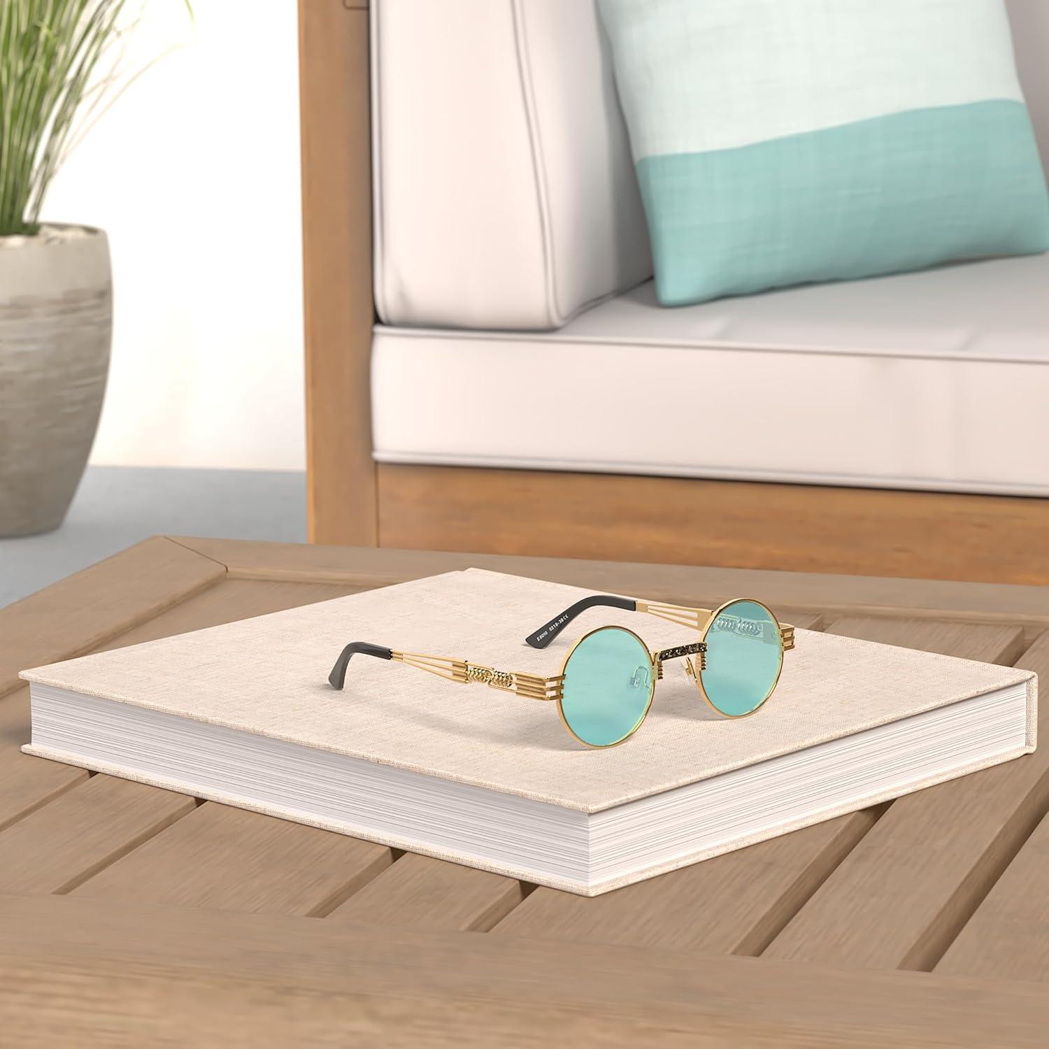 Gafas de sol redondas AIEYEZO steampunk UV 100% oro/azul