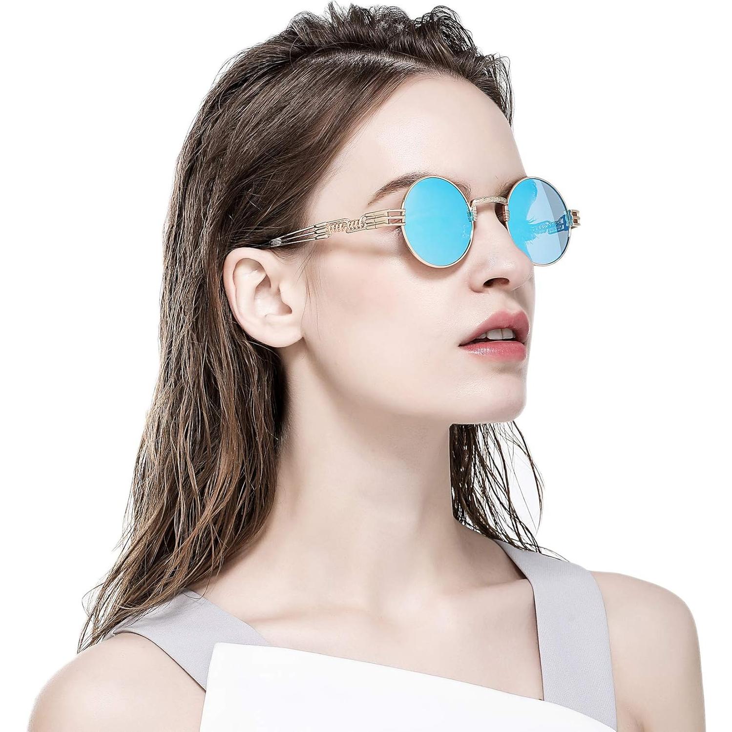 Gafas de sol redondas AIEYEZO steampunk UV 100% oro/azul