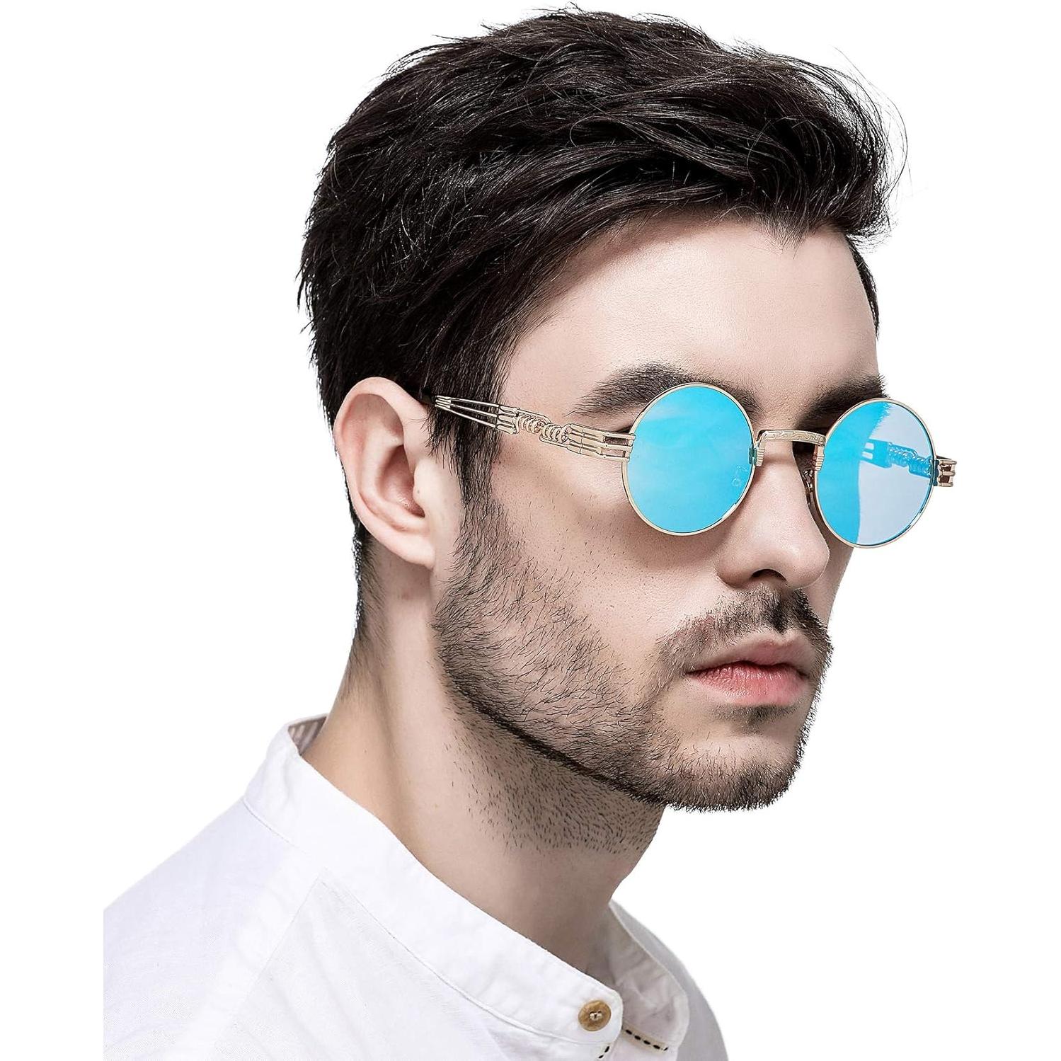 Gafas de sol redondas AIEYEZO steampunk UV 100% oro/azul