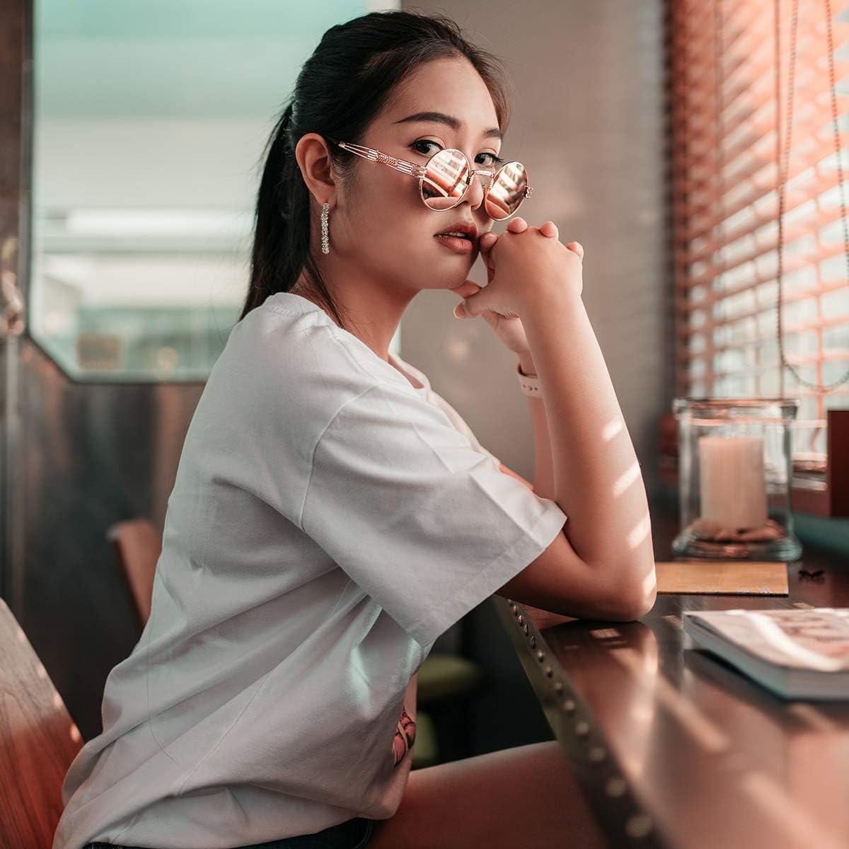 Gafas de sol redondas AIEYEZO Steampunk oro espejo rosa