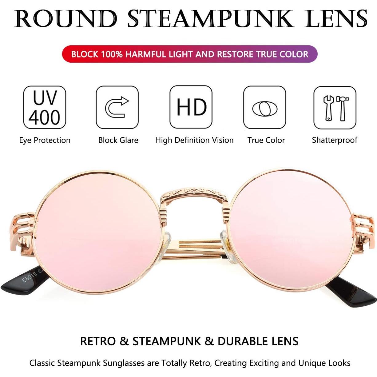 Gafas de sol redondas AIEYEZO Steampunk oro espejo rosa