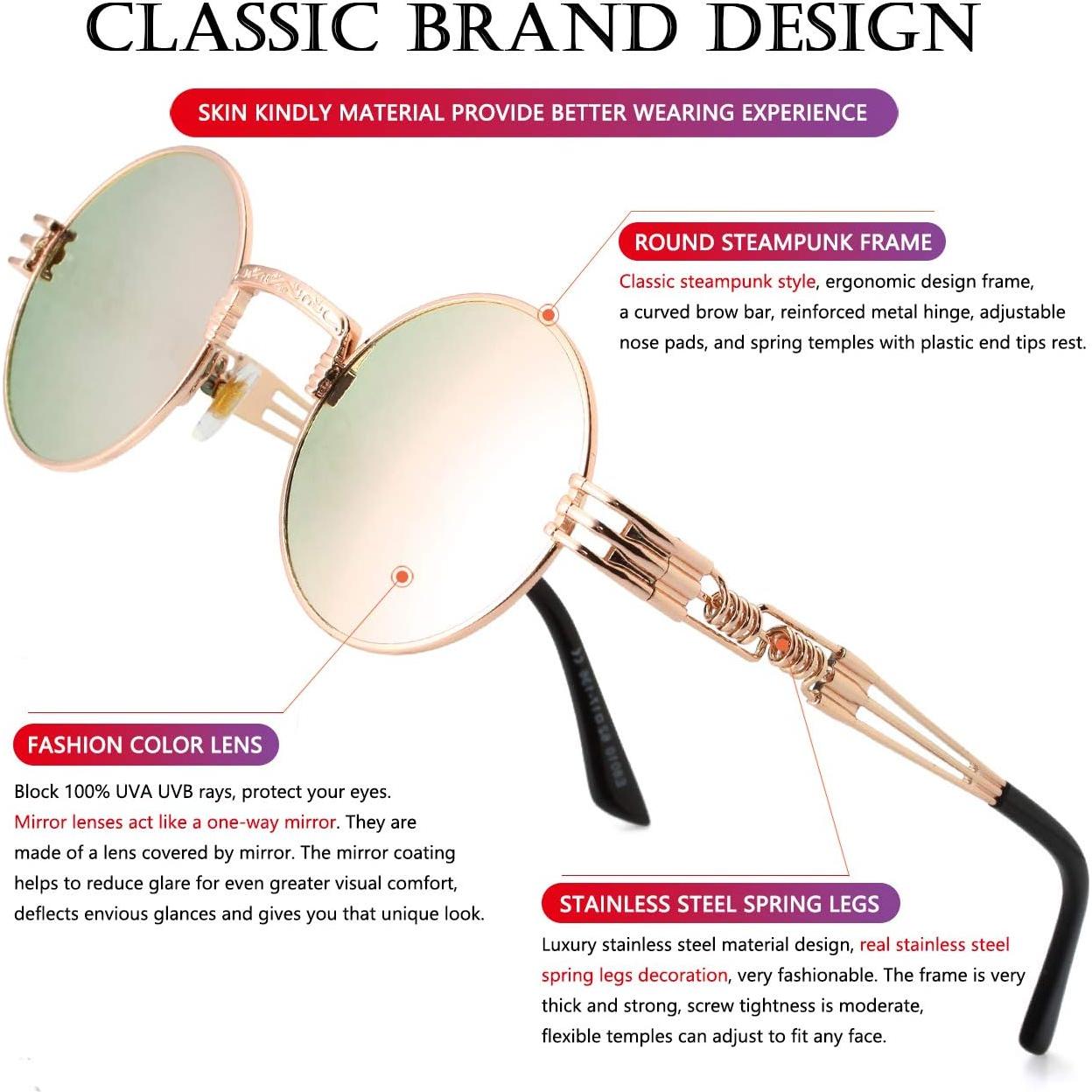 Gafas de sol redondas AIEYEZO Steampunk oro espejo rosa