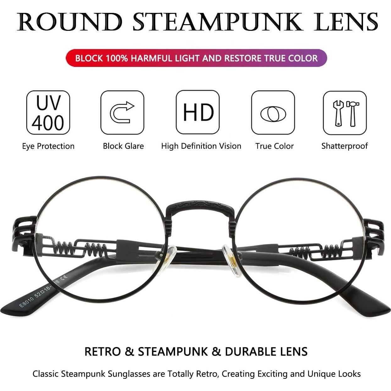 Gafas de sol redondas AIEYEZO Steampunk UV 100% bloqueadores